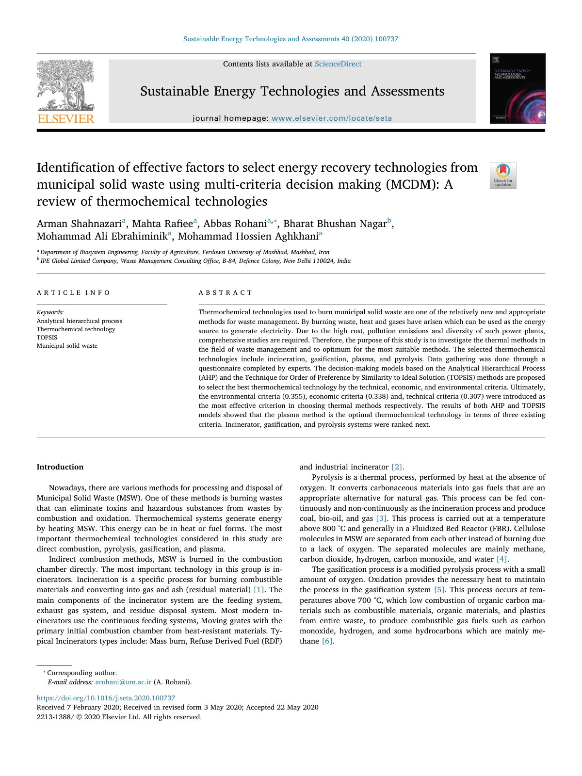 First page of Identification of effective factors to s