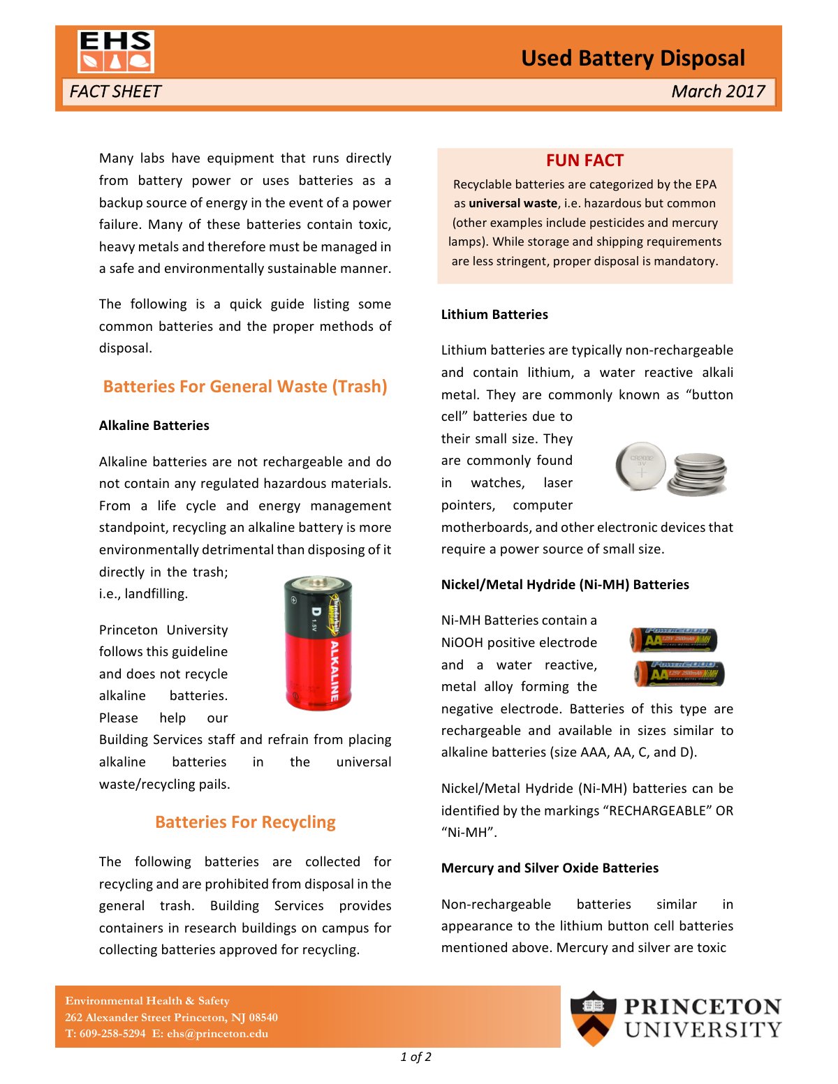 First page of Used Battery Disposal Columns 2