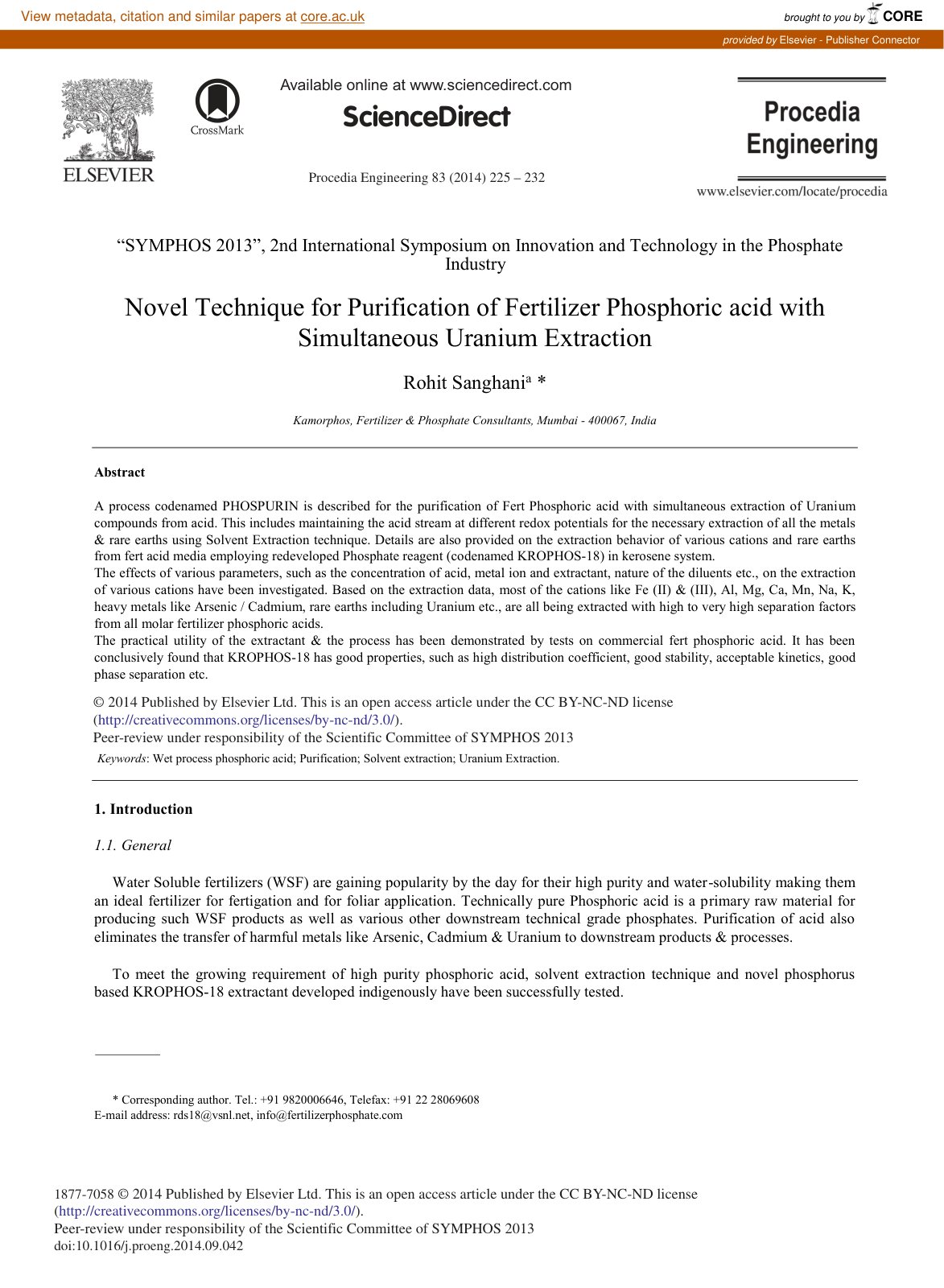 First page of Novel Technique for Purification of Fert