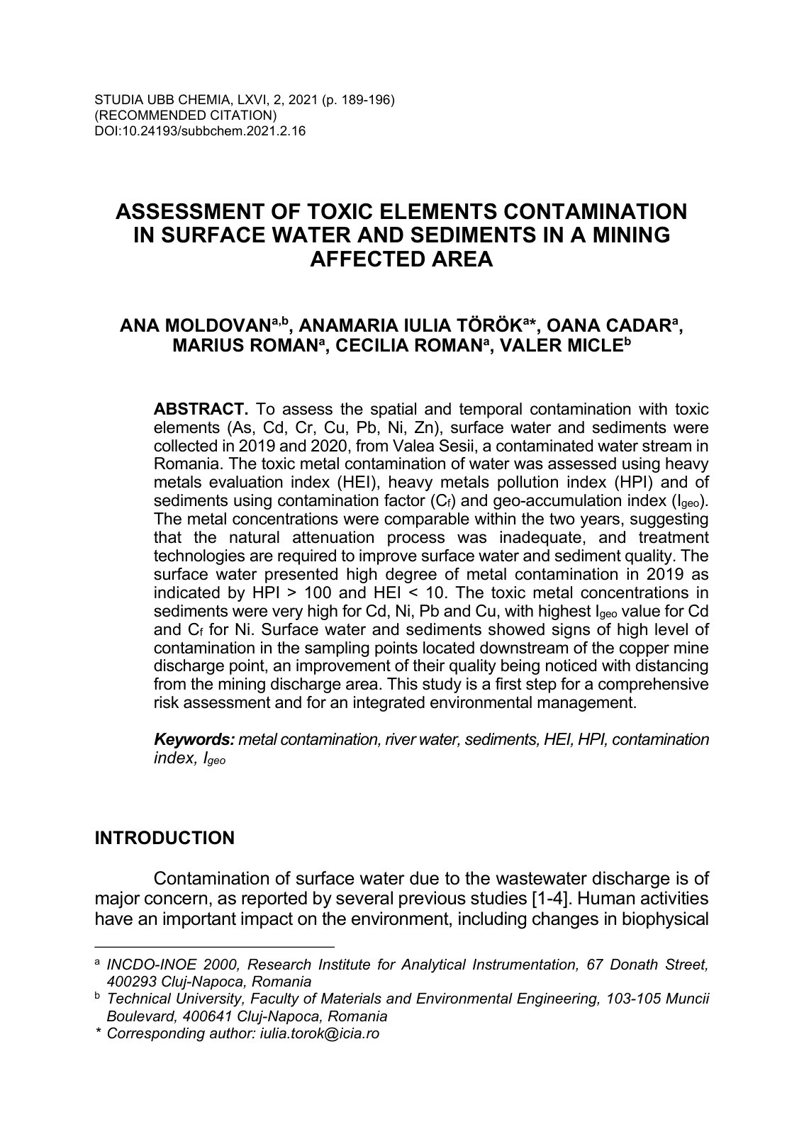 First page of Assessment of toxic elements contaminati