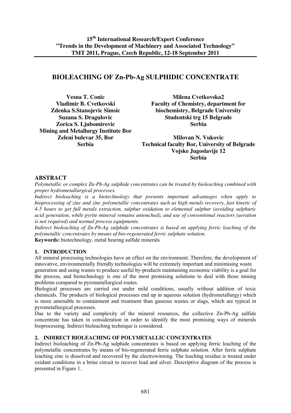 First page of BIOLEACHING OF Zn Pb Ag SULPHIDIC CONCEN