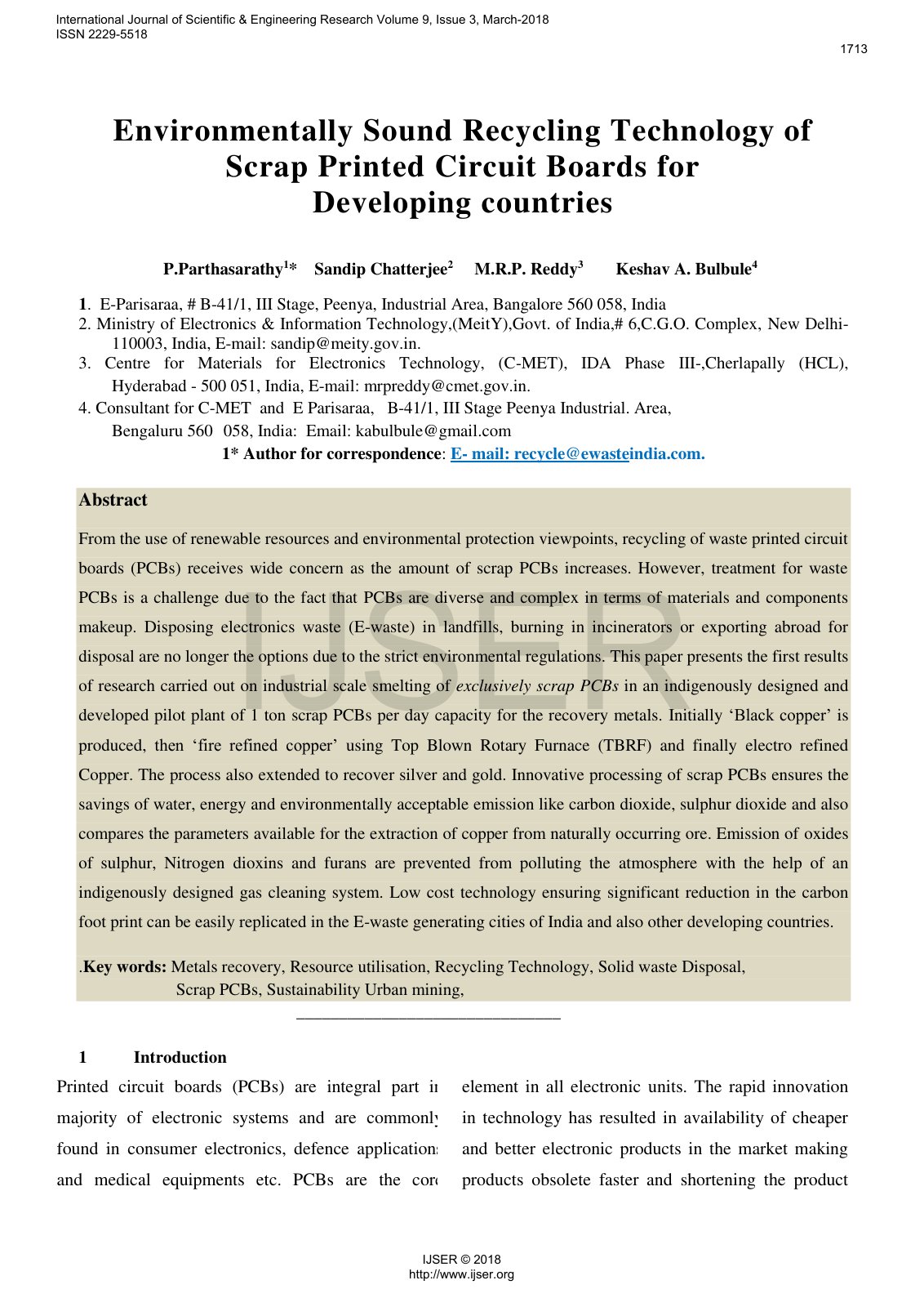 First page of Environmentally Sound Recycling Technolo