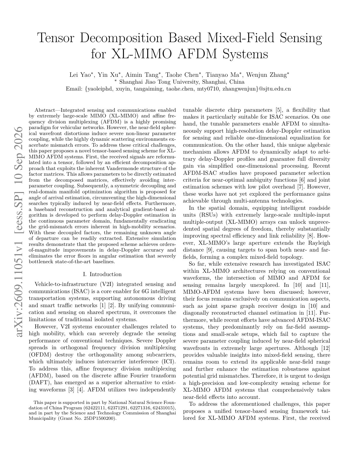 First page of 2026 Yao Mixed Field Sensing XL MIMO AFDM