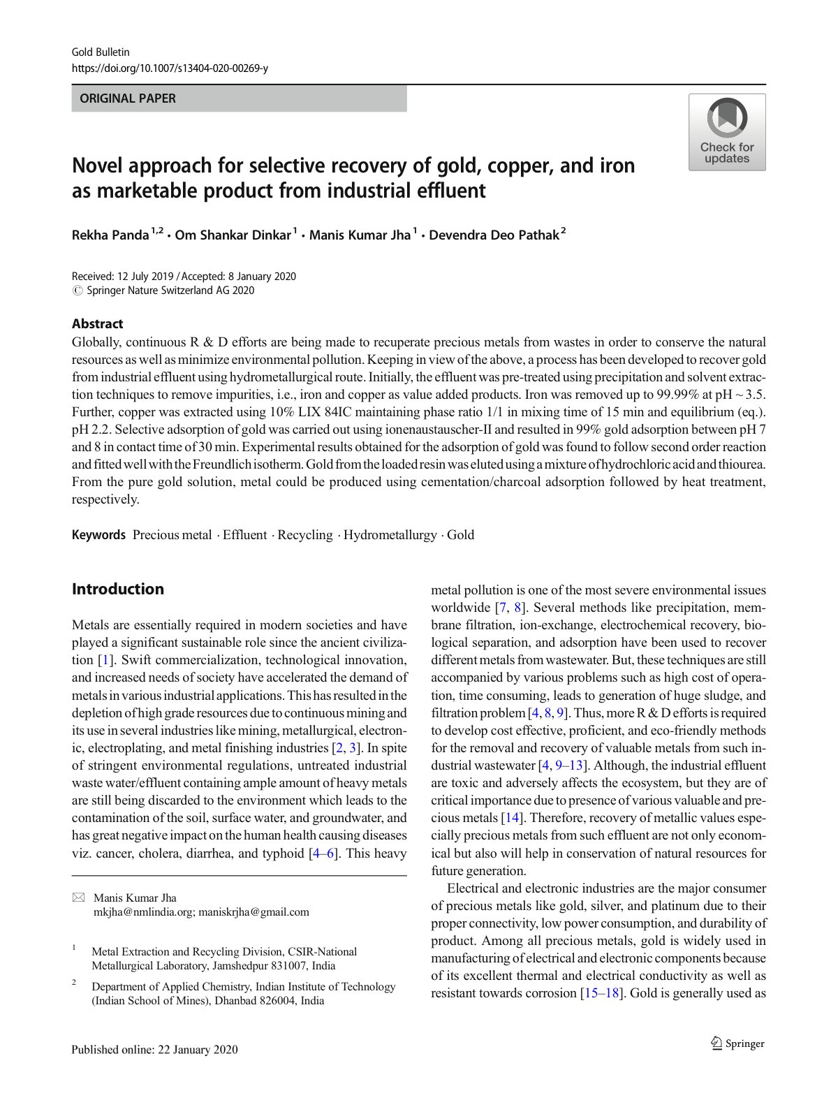 First page of Novel approach for selective recovery of