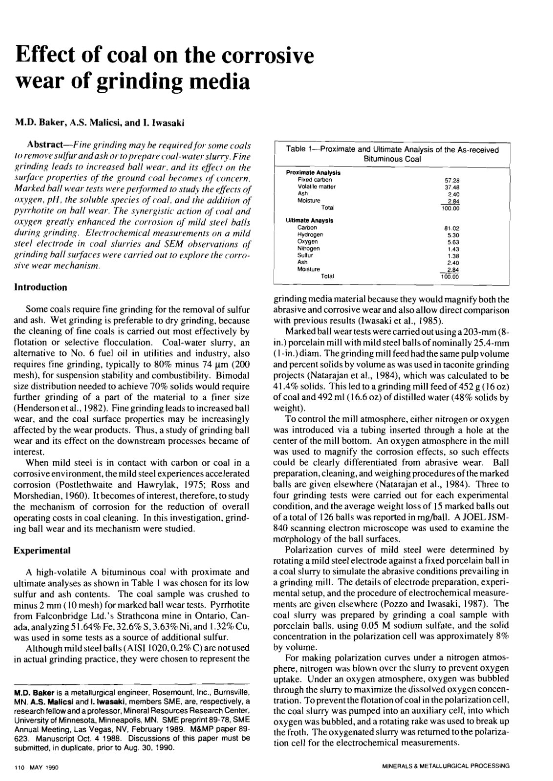 First page of Effect of coal on the corrosive wear of grinding media