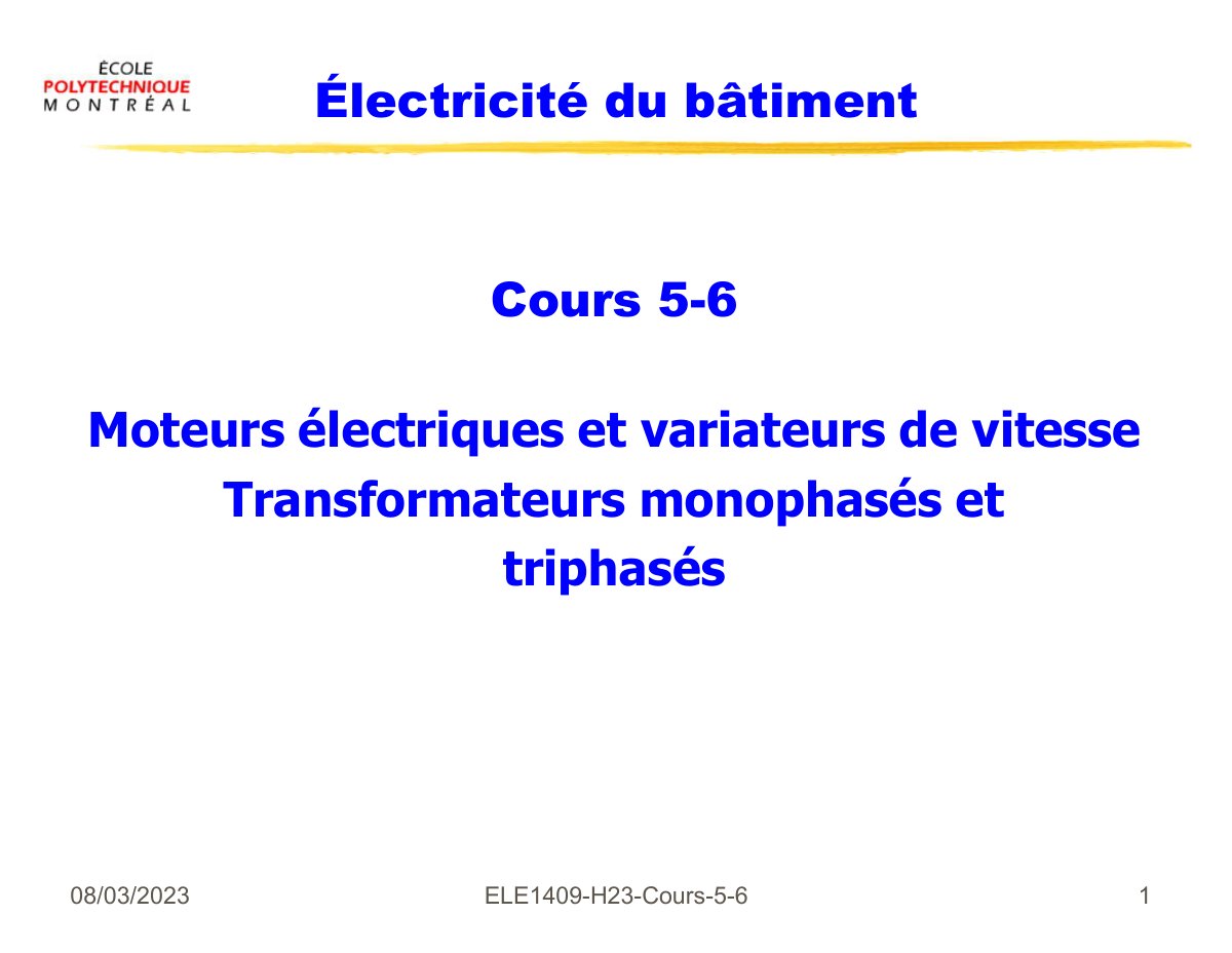 First page of ELE1409 H23 Cours 5 6 1