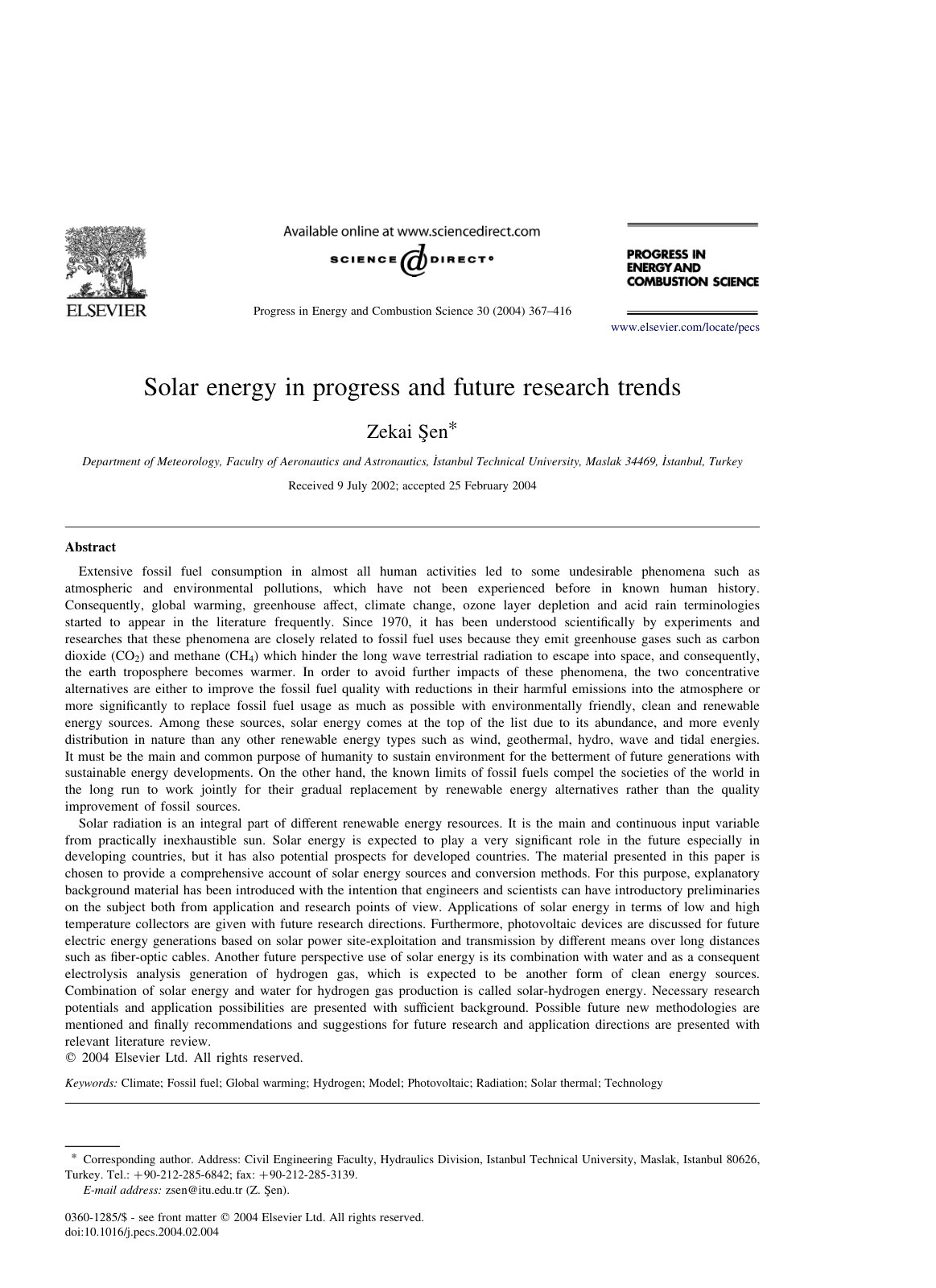 First page of Solar energy in progress and future research trends
