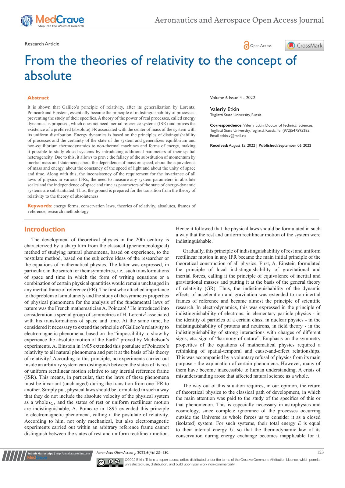 First page of From the theories of relativity to the c