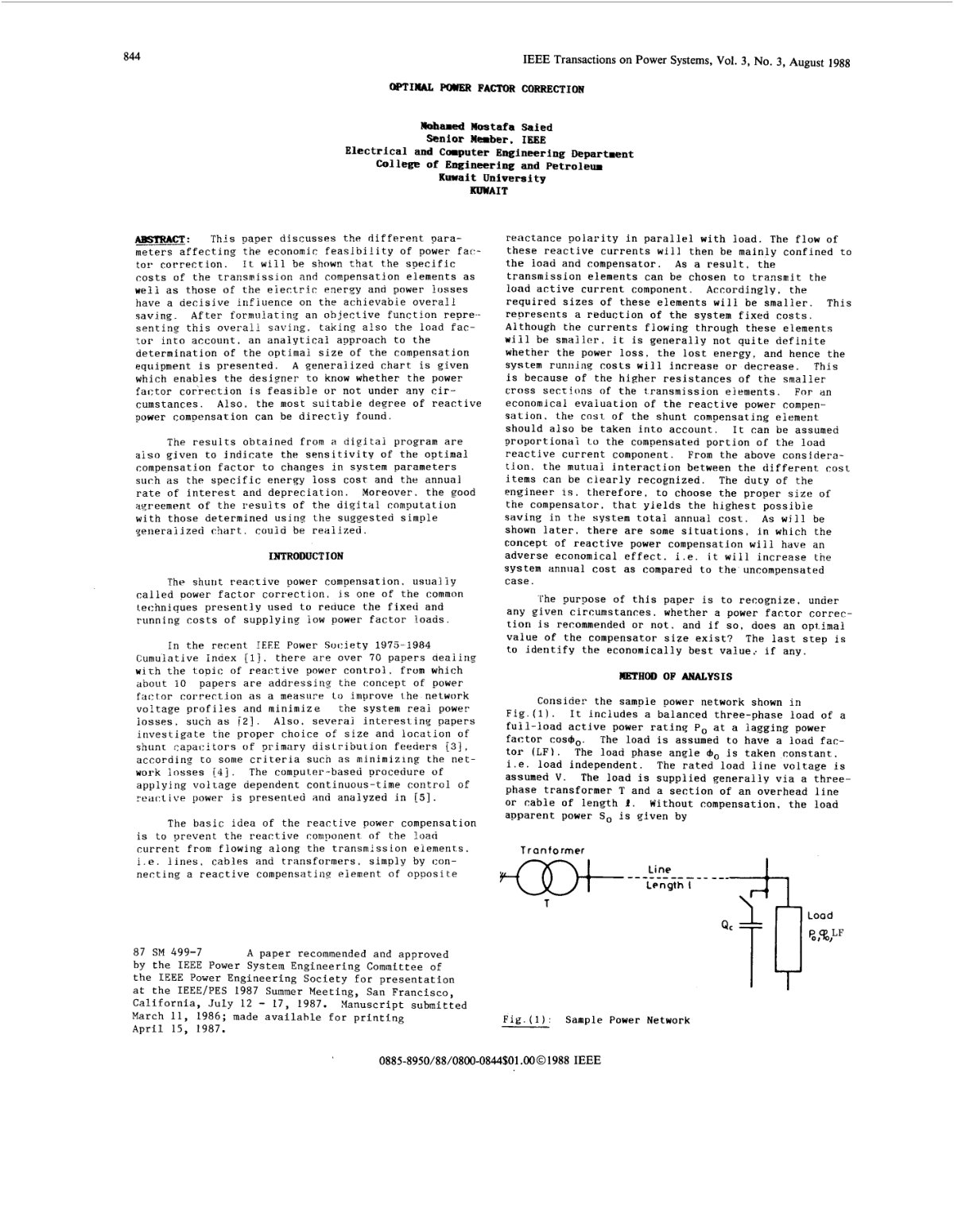 First page of Optimal power factor correction