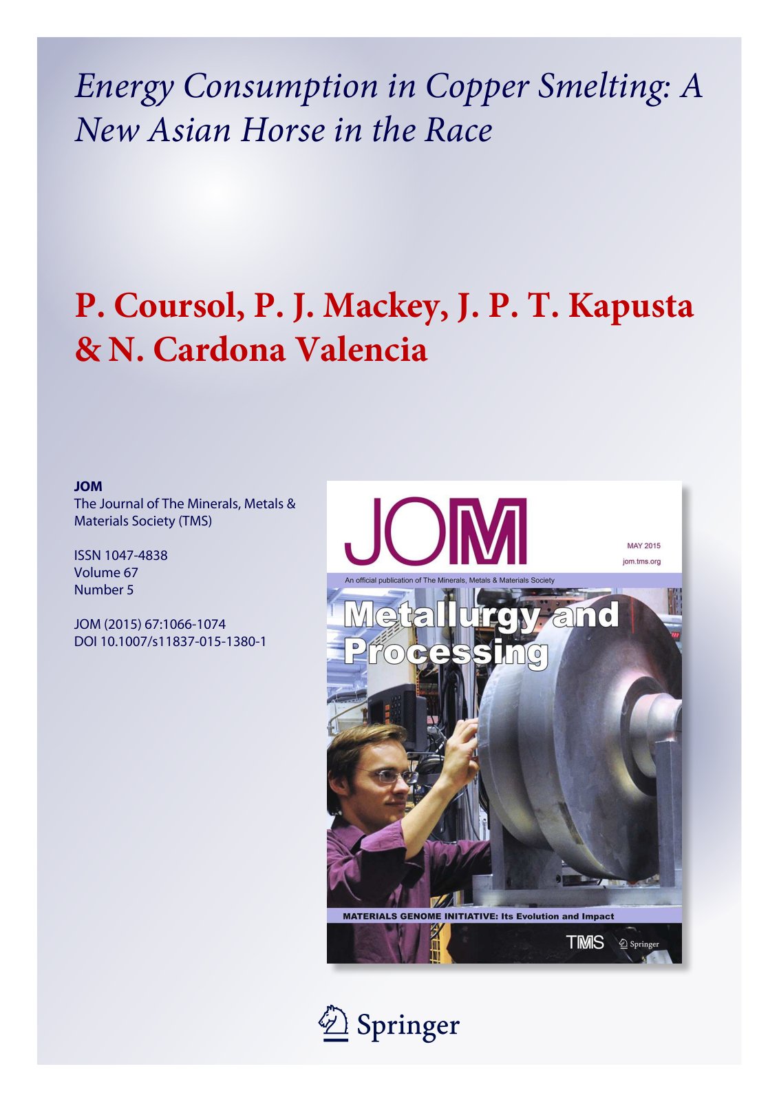 First page of Coursol Mackey et al Energy in Cu smelti