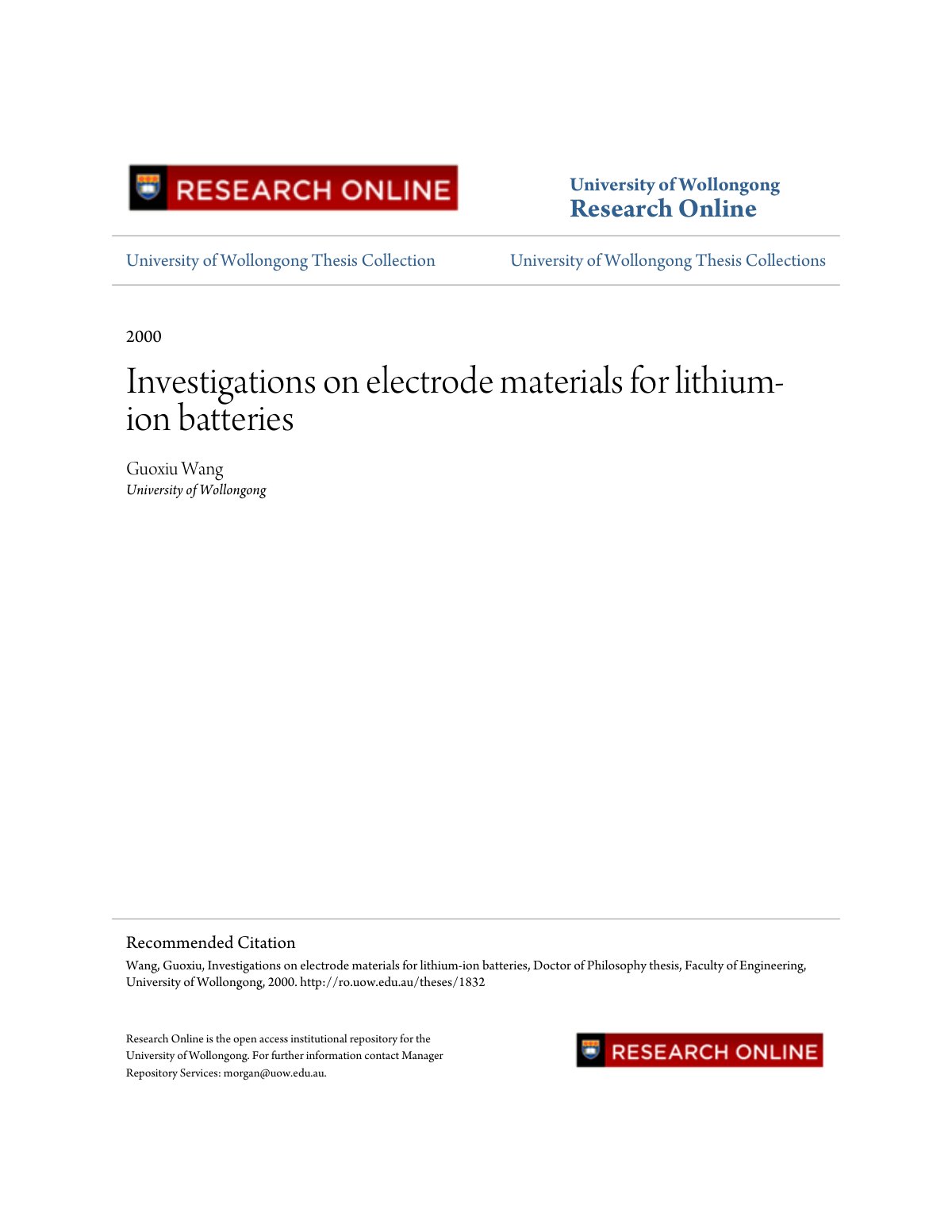 First page of University of Wollongong Investigations
