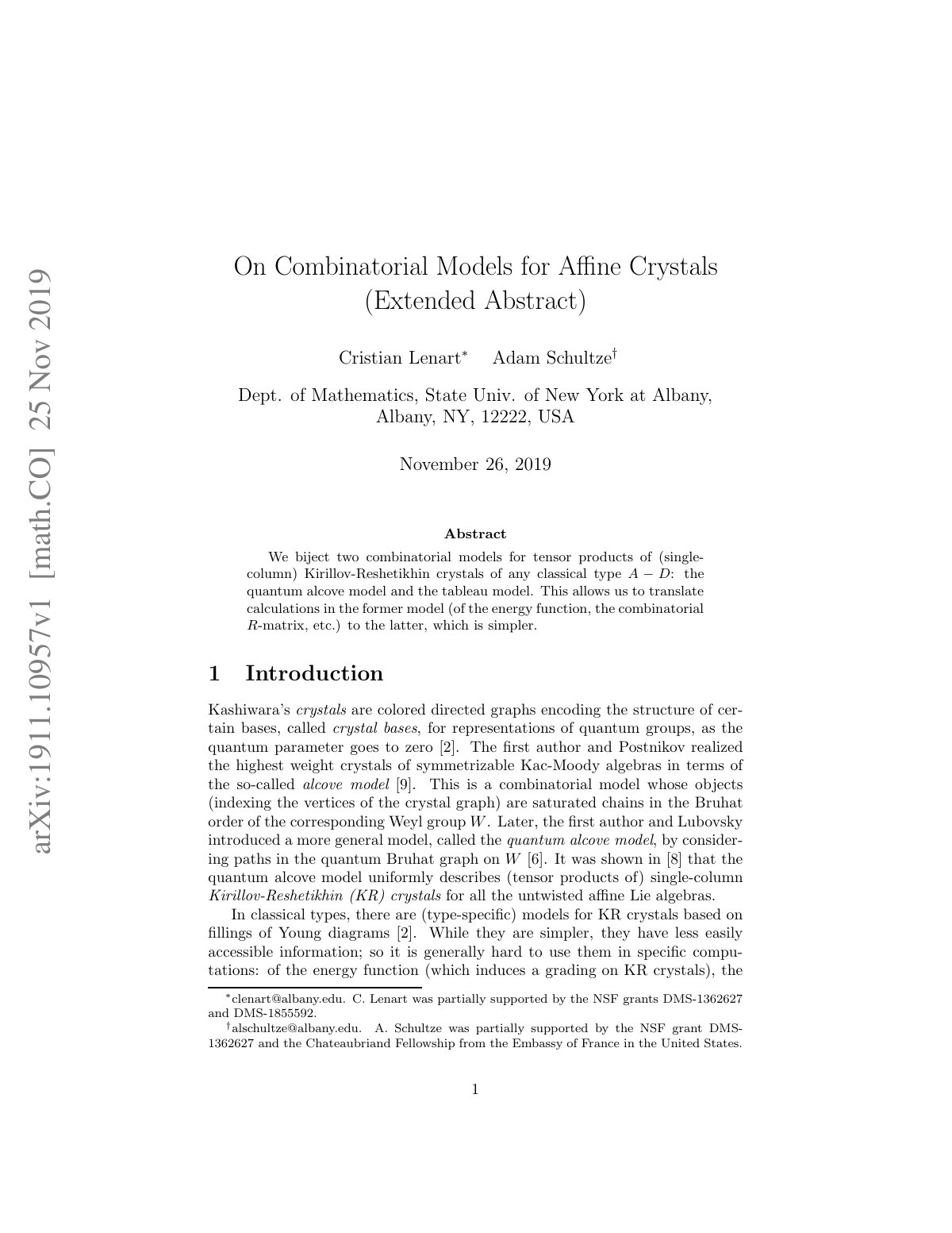 First page of On Combinatorial Models for Affine Cryst
