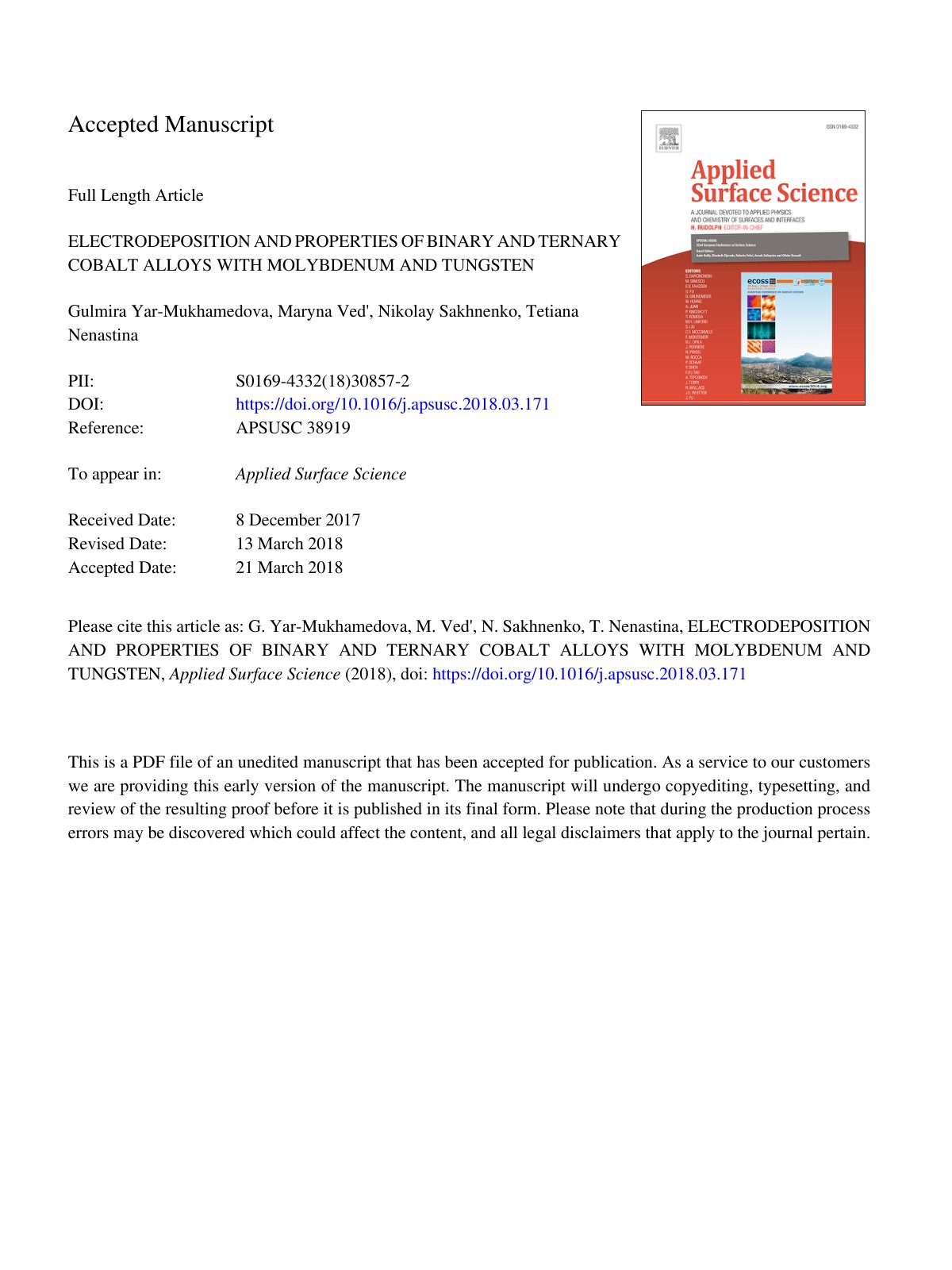First page of Electrodeposition and properties of bina