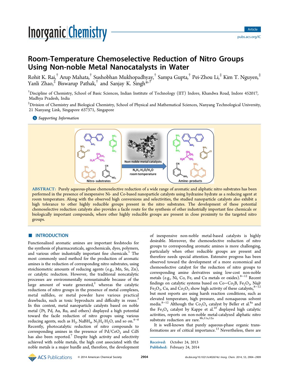 First page of Room-Temperature Chemoselective Reduction of Nitro Groups Using Non-noble Metal Nanocatalysts in Water