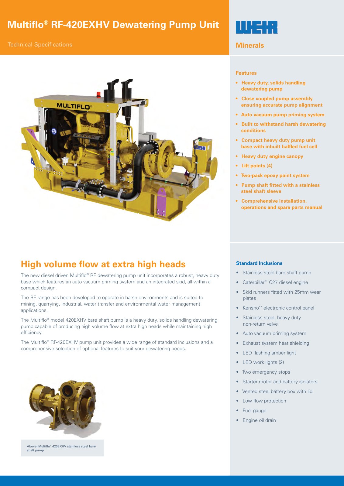 First page of AU0855 Multiflo RF420EXHV Dewatering Pump Unit Spec Sheet PREVIEW