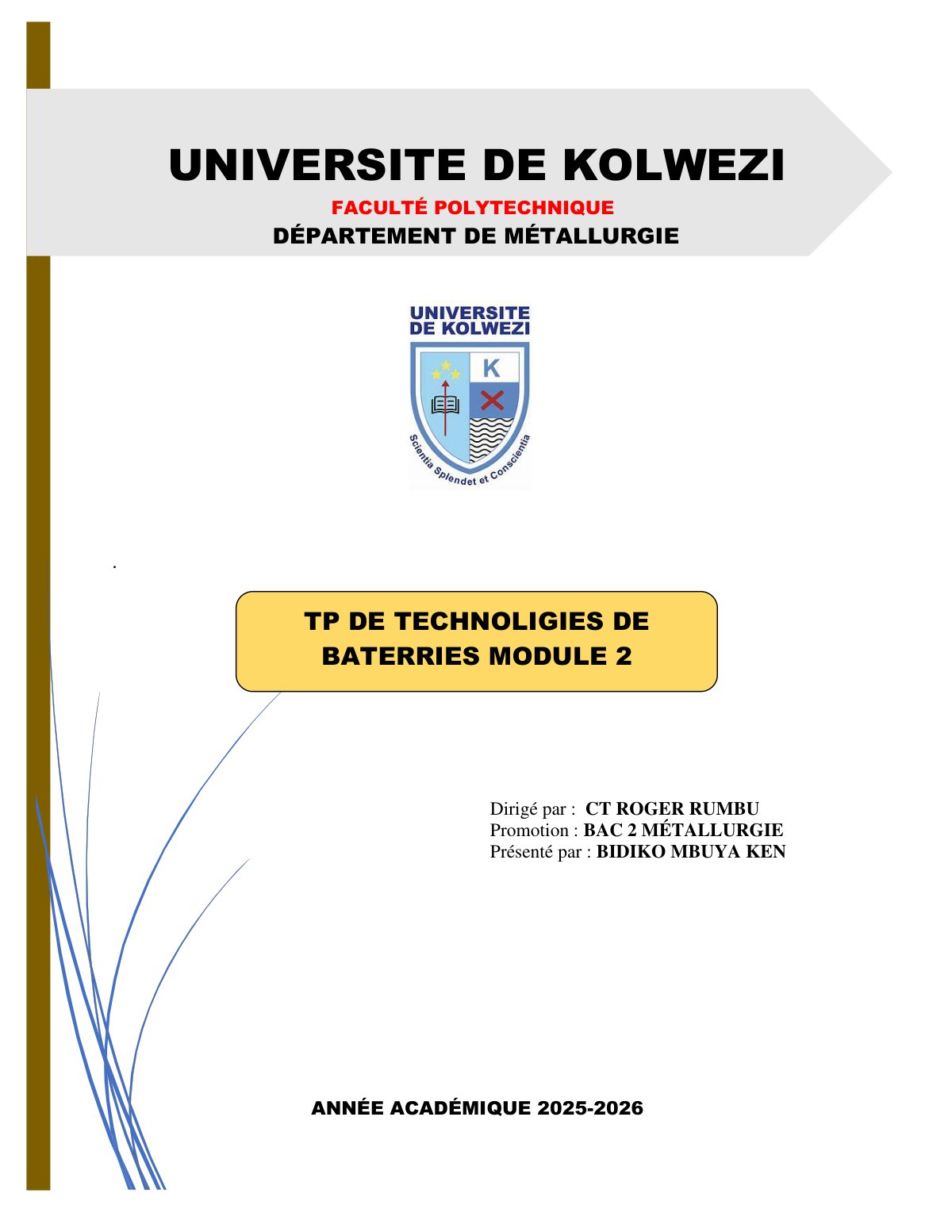 First page of TP DE TECHNOLIGIES DE BATERRIES MODULE 2