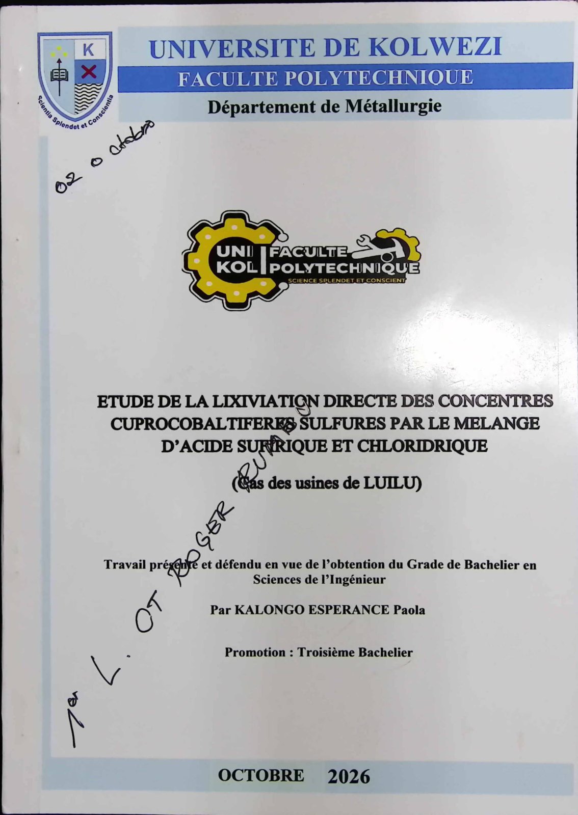 First page of Book 0080 Kalongo Espérance