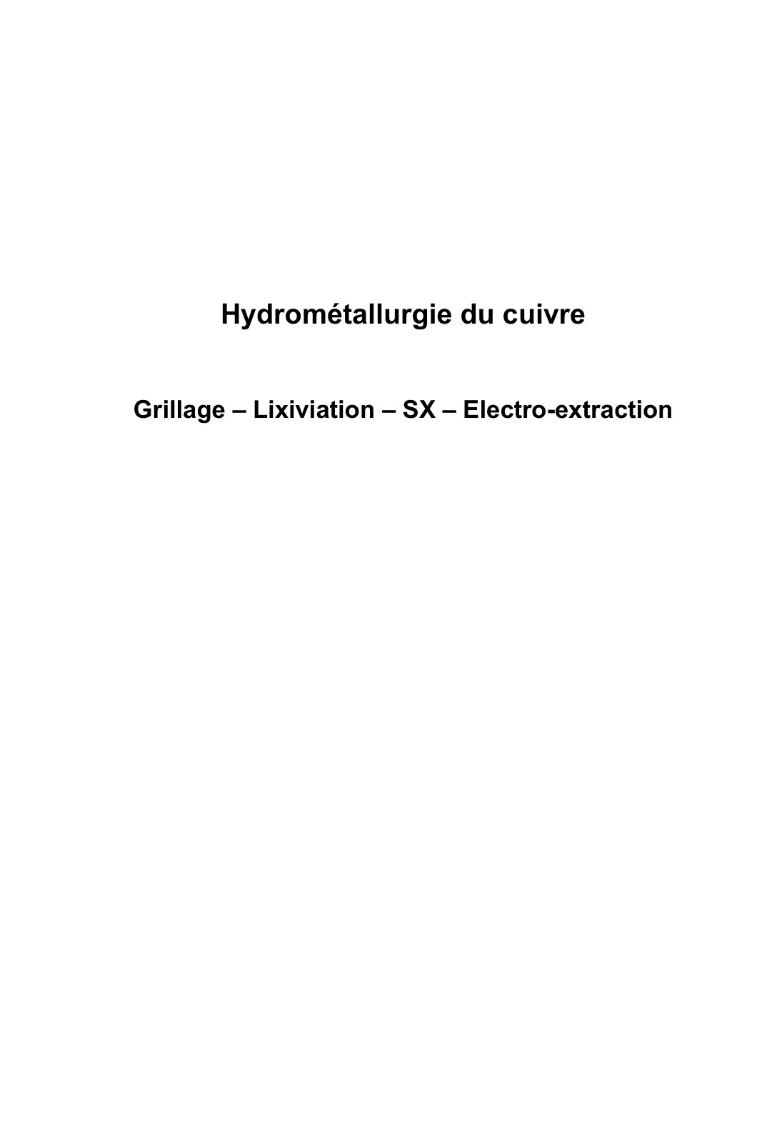First page of Hydrométallurgie du cuivre - Grillage – Lixiviation – SX – Electro-extraction