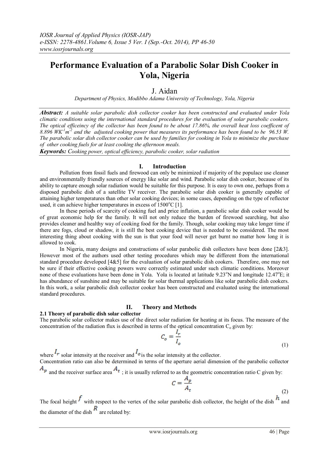 First page of Performance Evaluation of a Parabolic So