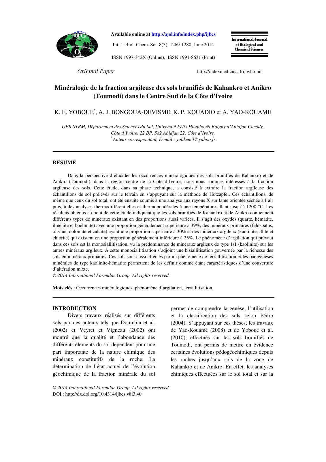 First page of Mineralogie de la fraction argileuse des