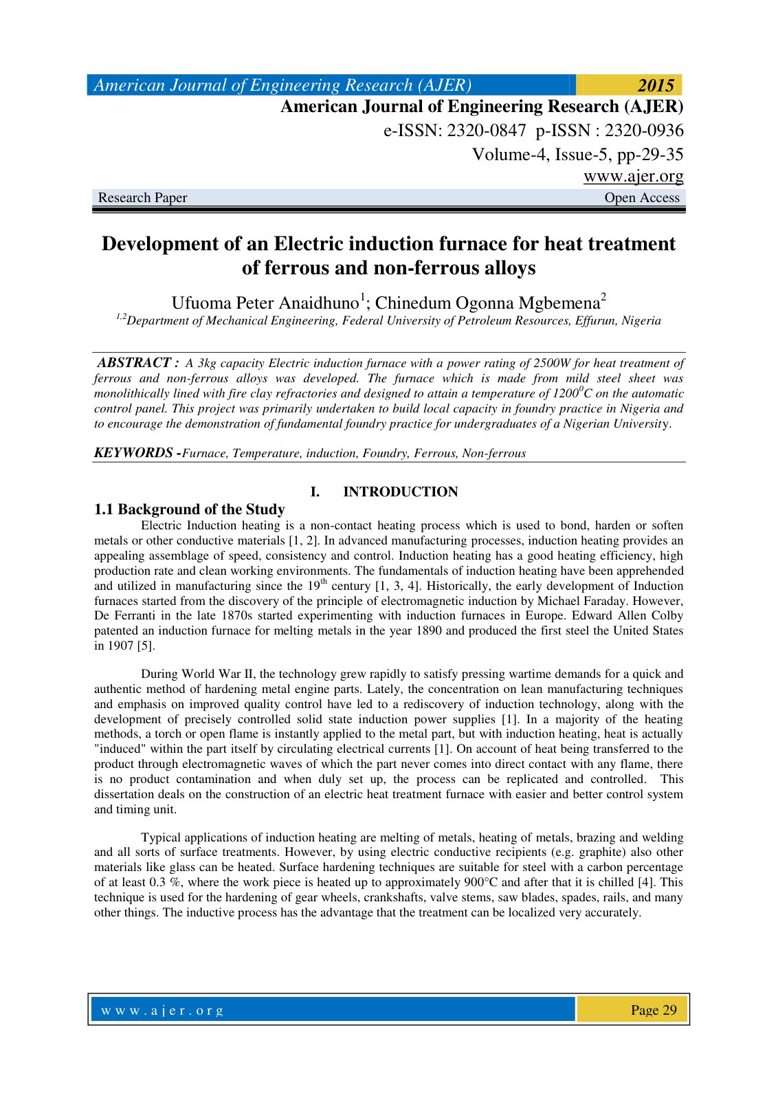 First page of Development of an Electric induction fur