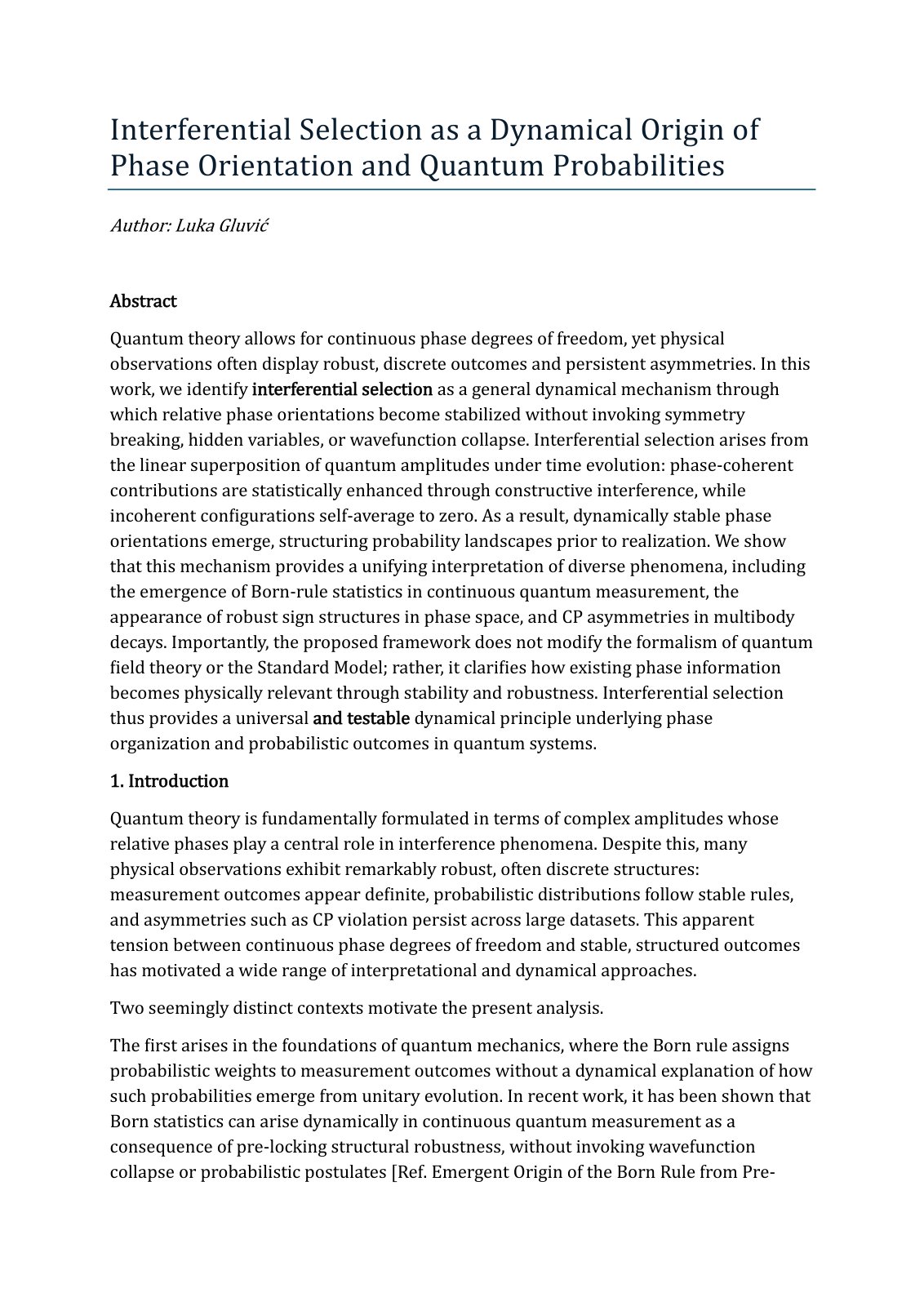 First page of Interferential Selection as a Dynamical