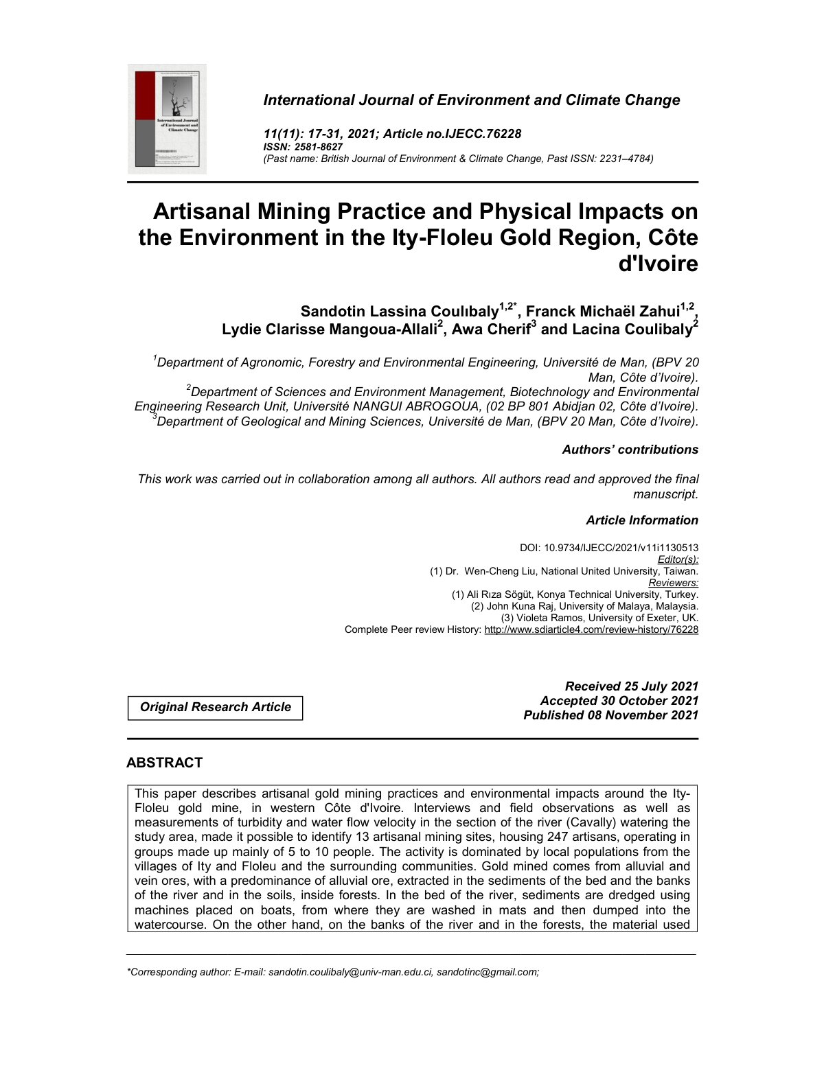 First page of Artisanal Mining Practice and Physical I
