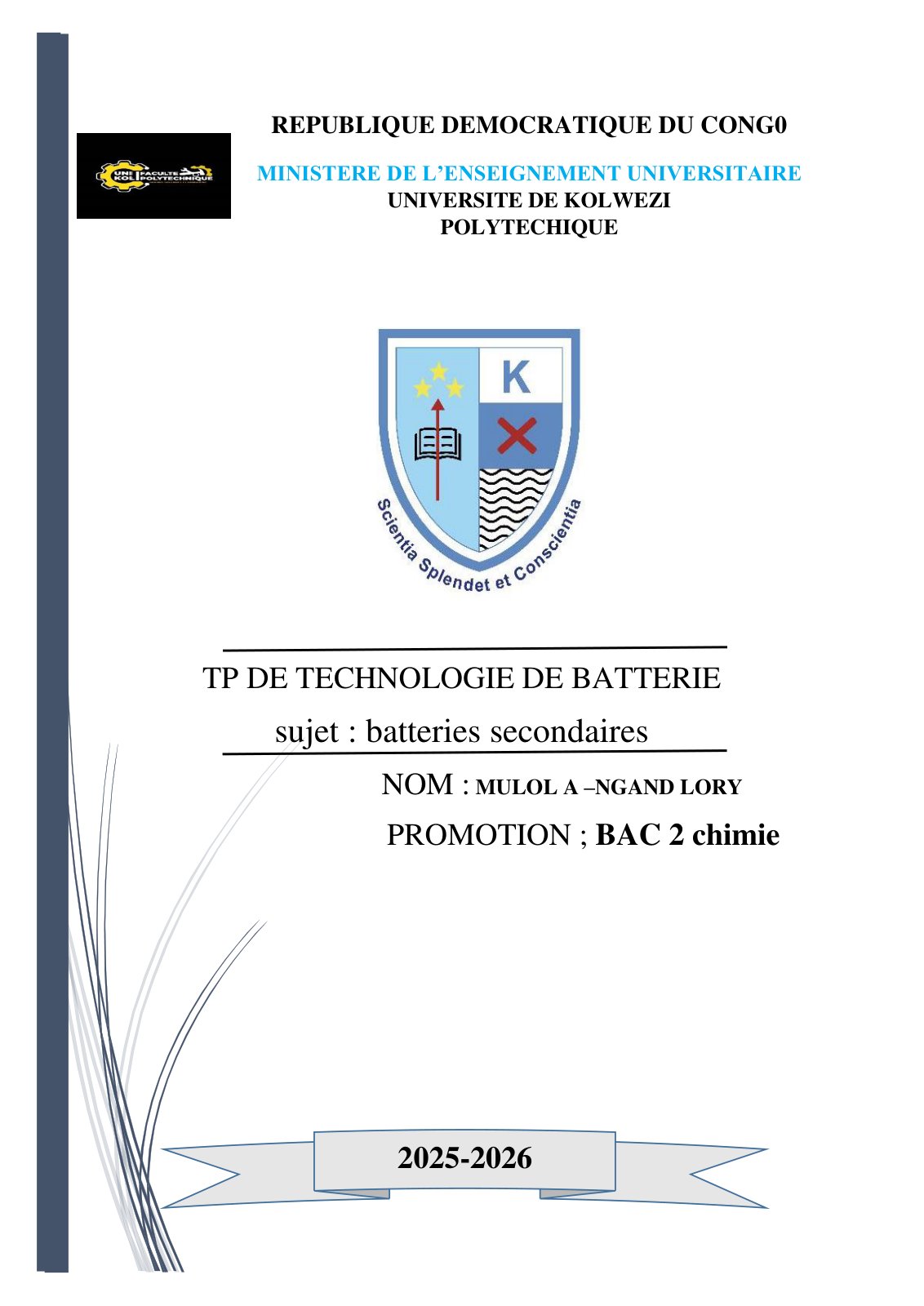 First page of TP DE TECH DE BATTERIE
