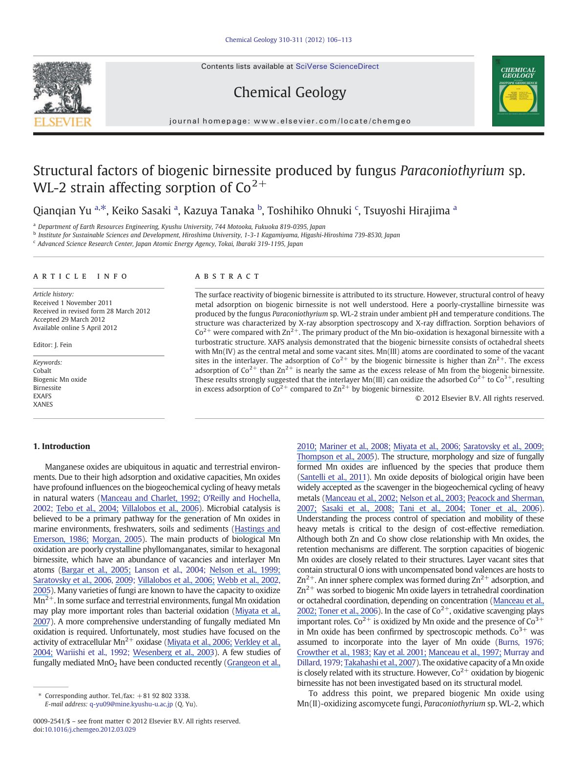 First page of Structural factors of biogenic birnessit