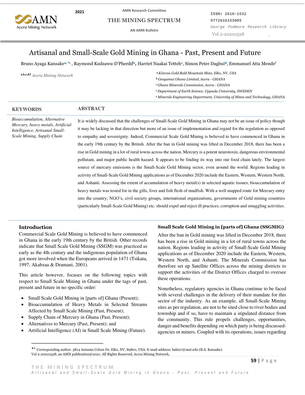 First page of Artisanal and Small Scale Gold Mining in