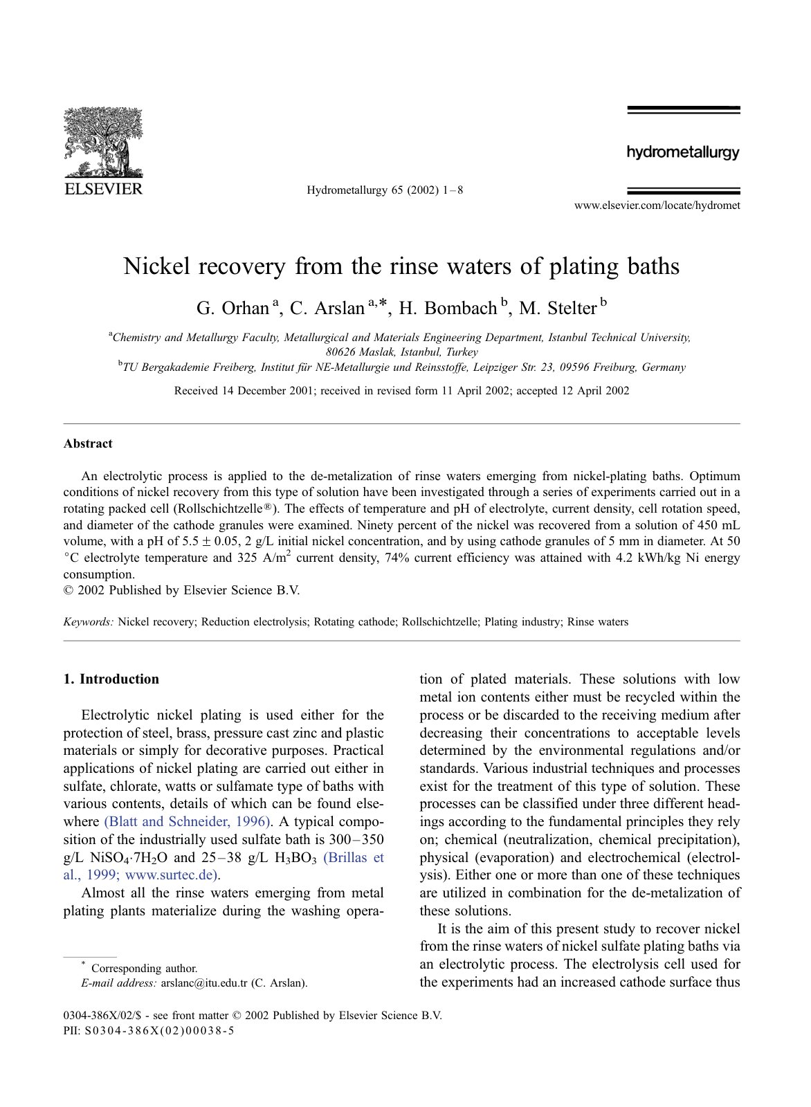 First page of Nickel recovery from the rinse waters of plating baths