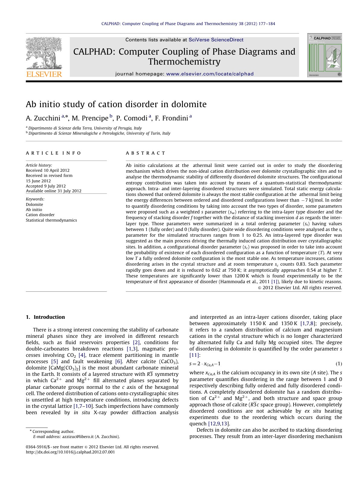 First page of Ab initio study of cation disorder in dolomite