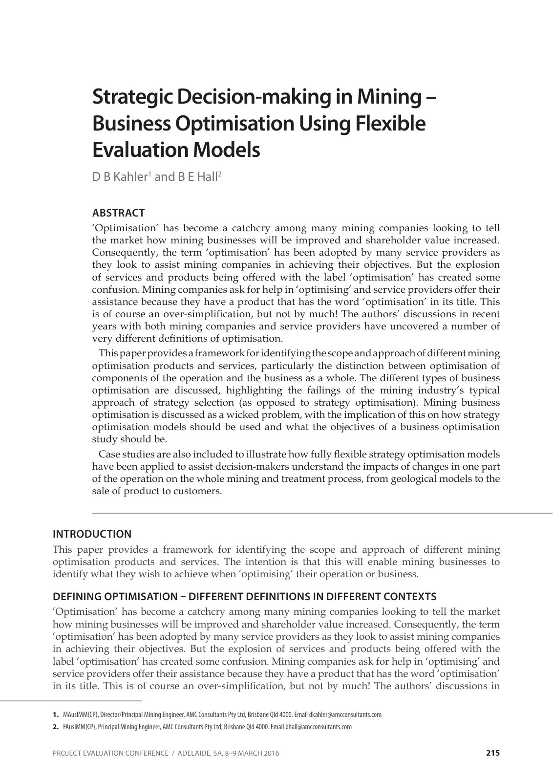 First page of Strategic Decision-making in Mining – Business Optimisation Using Flexible Evaluation Models