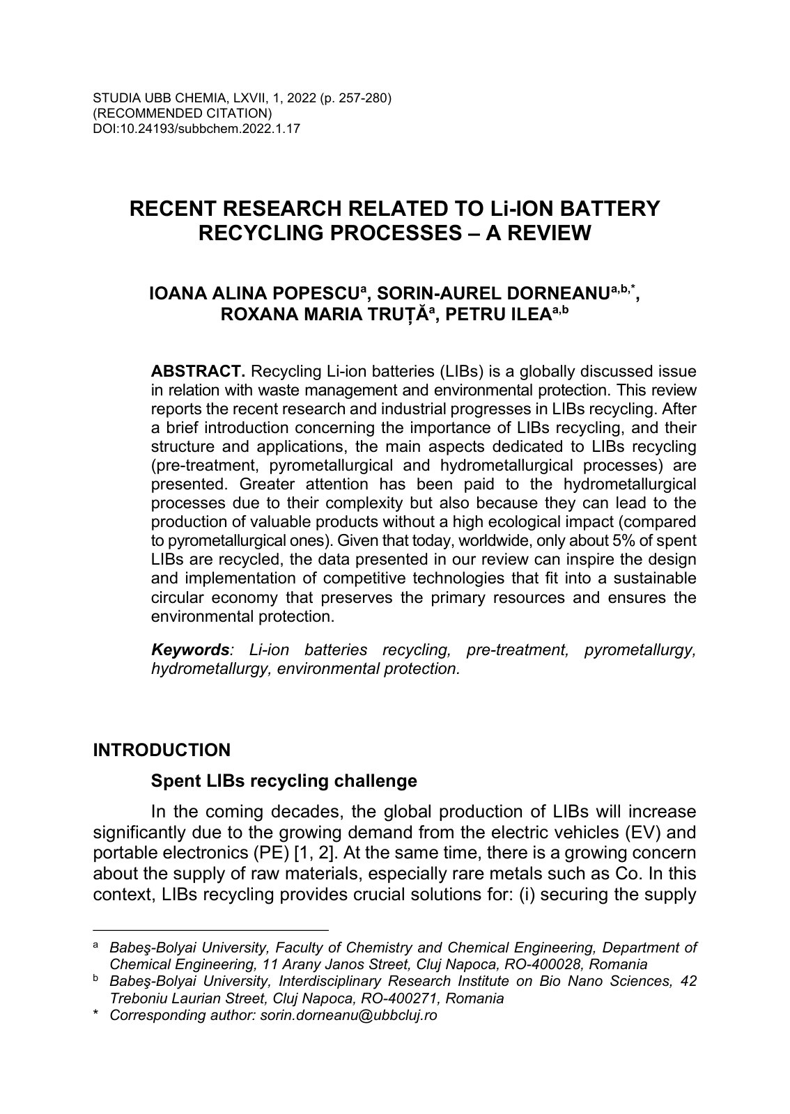 First page of Recent research related to Li ion batter