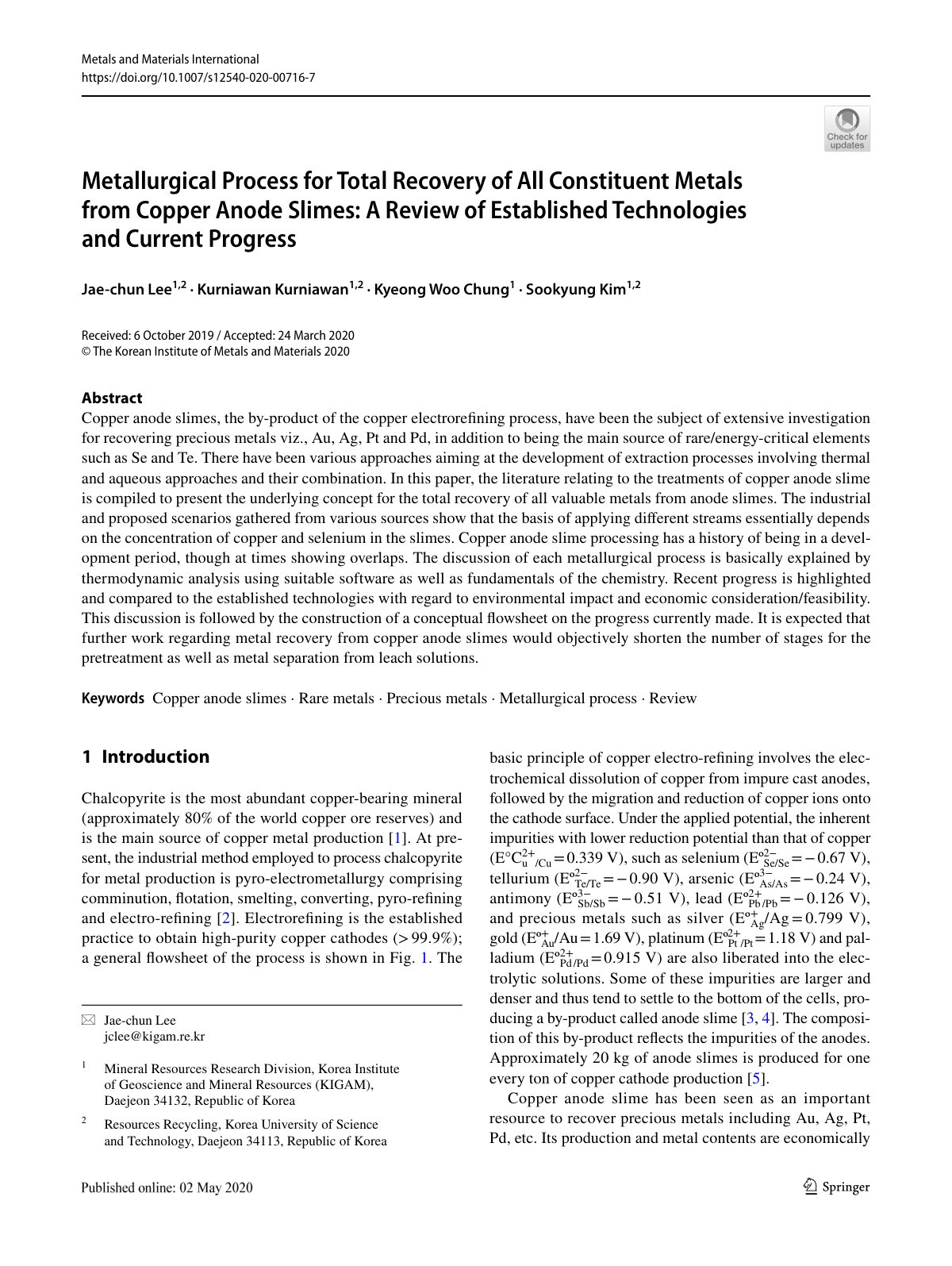 First page of Metallurgical Process for Total Recovery
