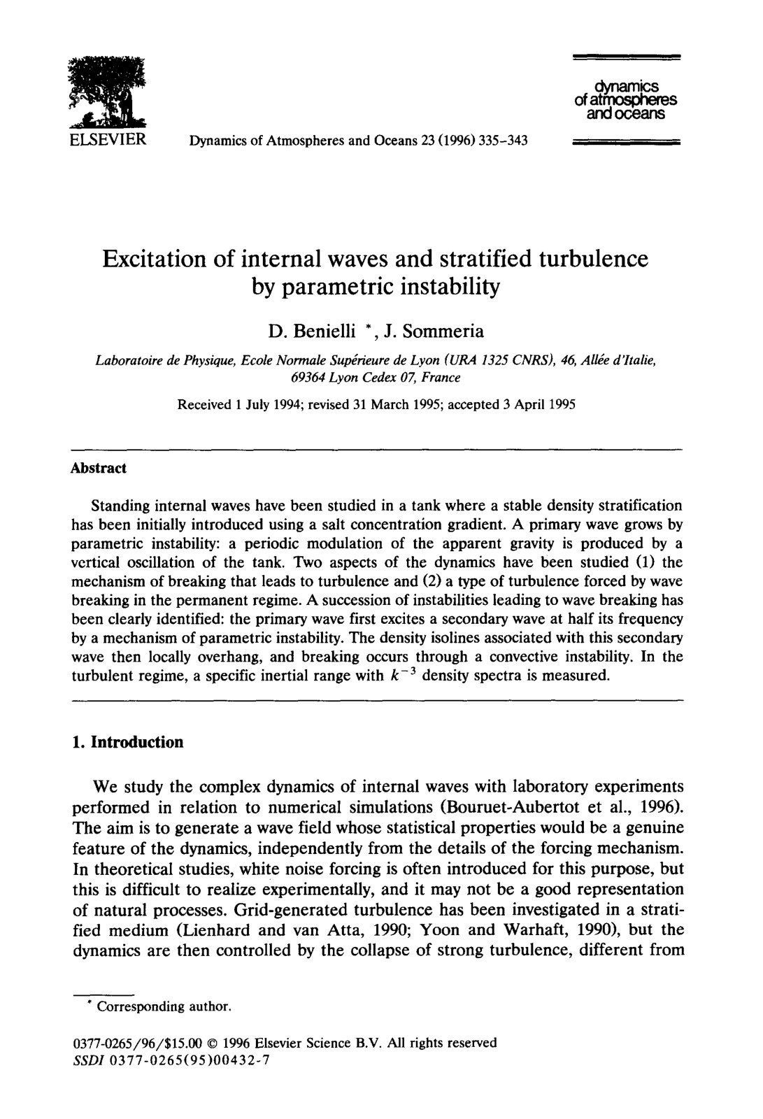First page of Excitation of internal waves and stratified turbulence by parametric instability