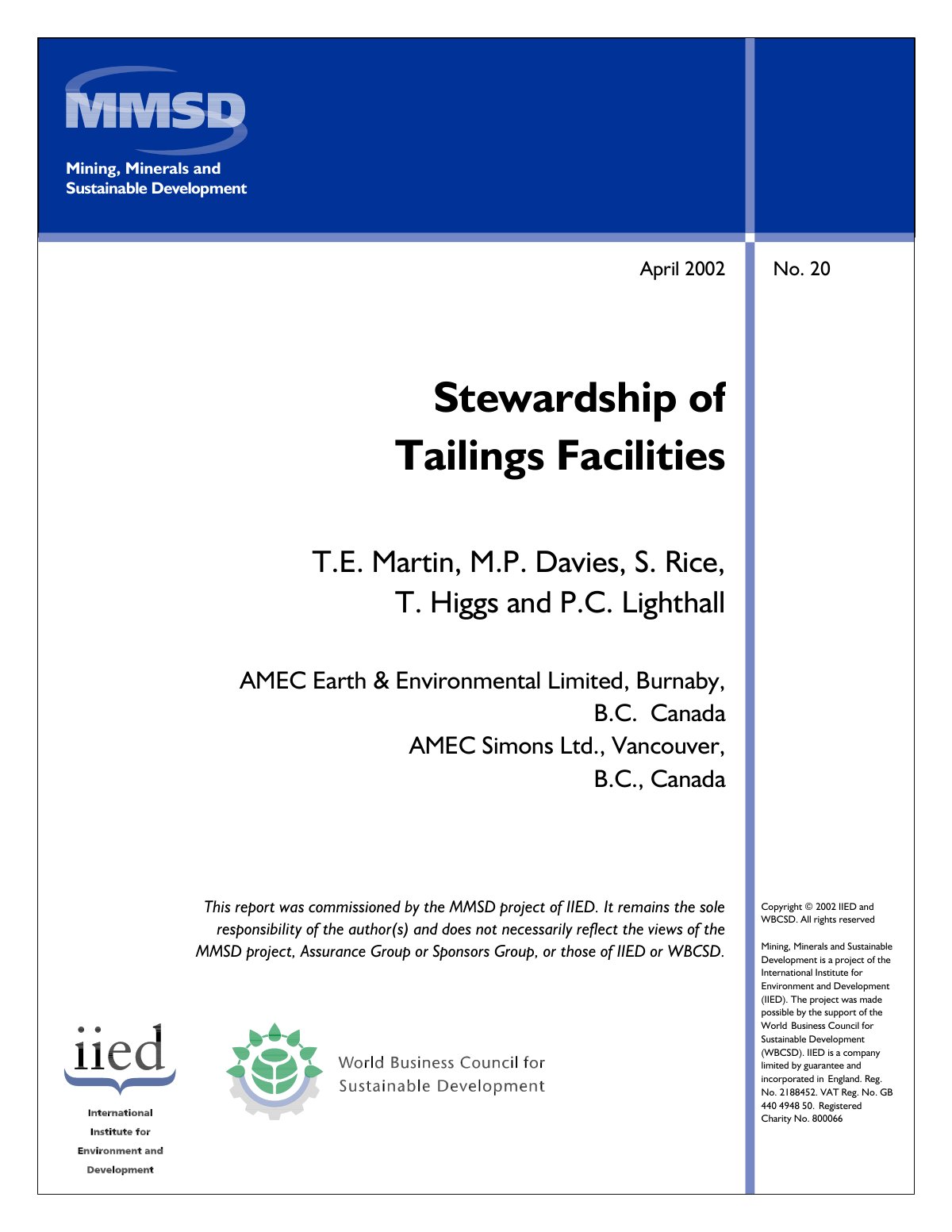 First page of Stewardship of Tailings Facilities