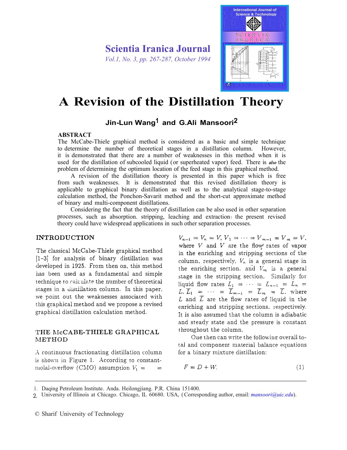 First page of A Revision of the Distillation Theory