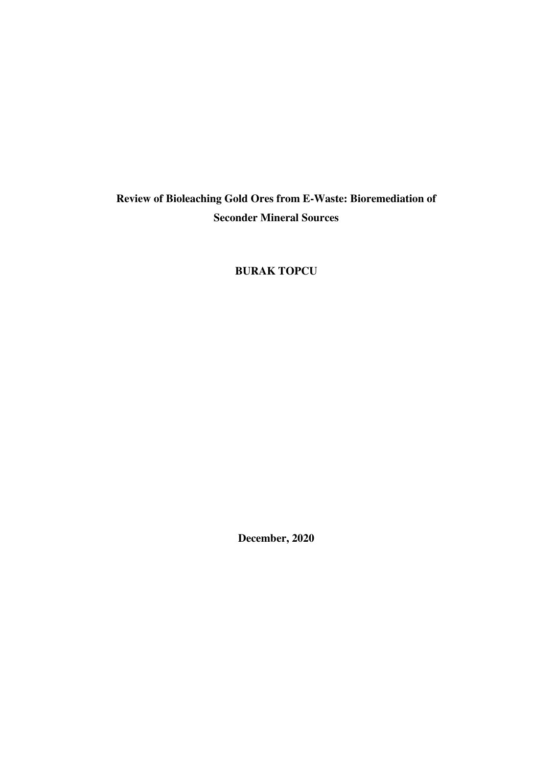 First page of Review of Bioleaching Gold Ores from E-Waste: Bioremediation of Seconder Mineral Sources