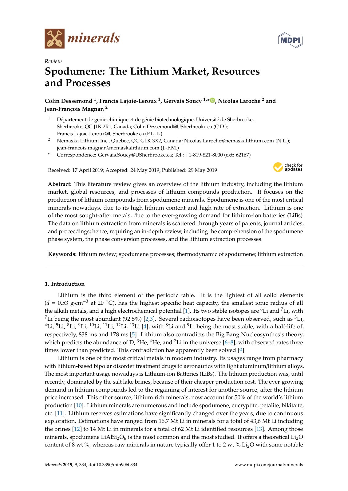 First page of Spodumene The Lithium Market Resources a