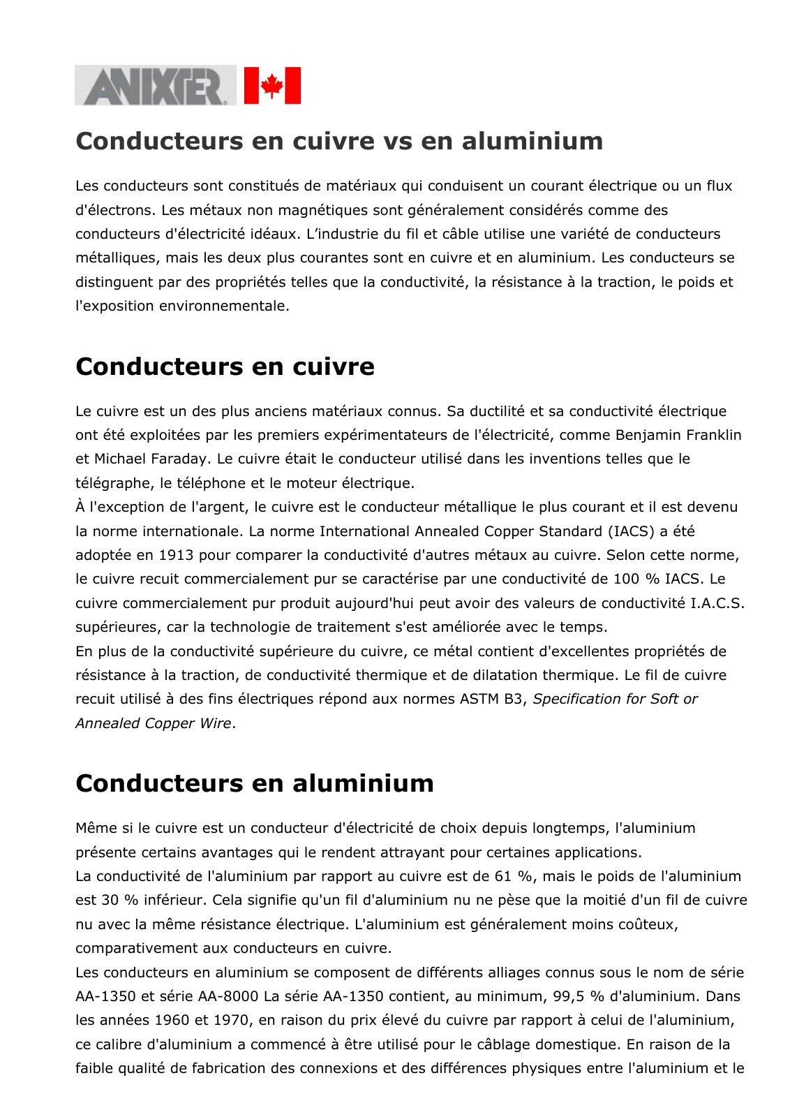 First page of cuivre vs aluminium