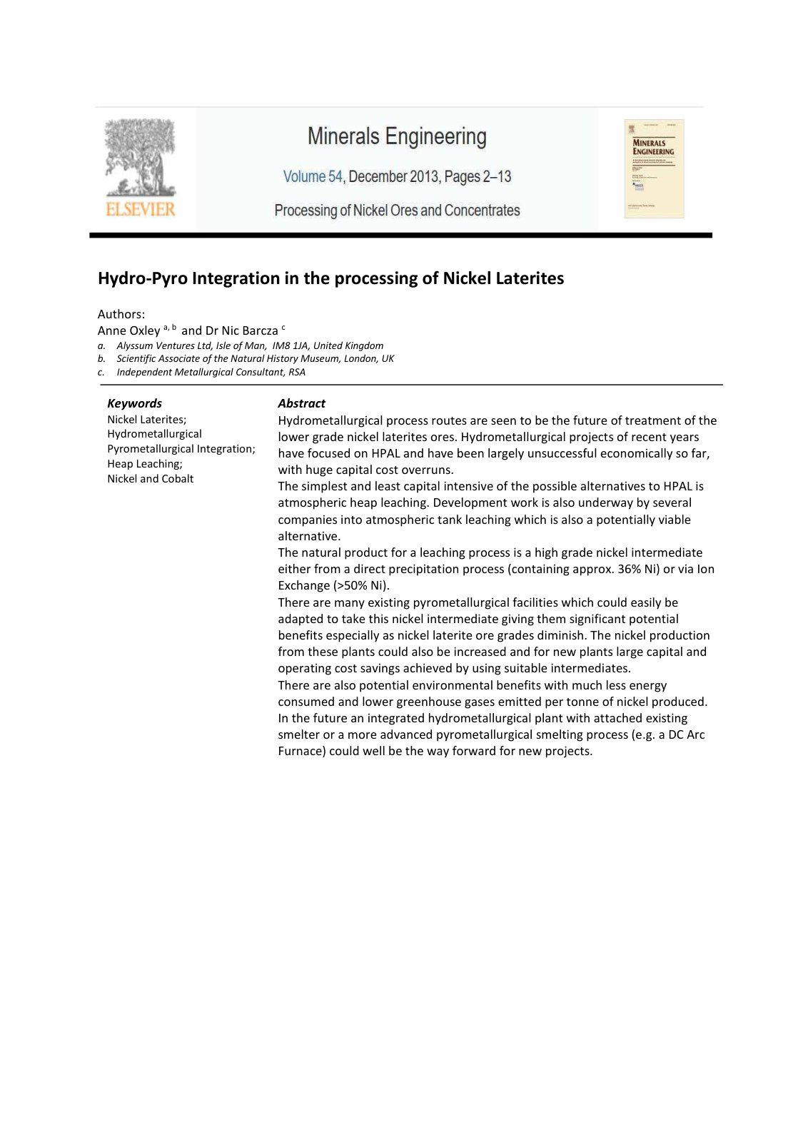 First page of Hydro pyro integration in the processing