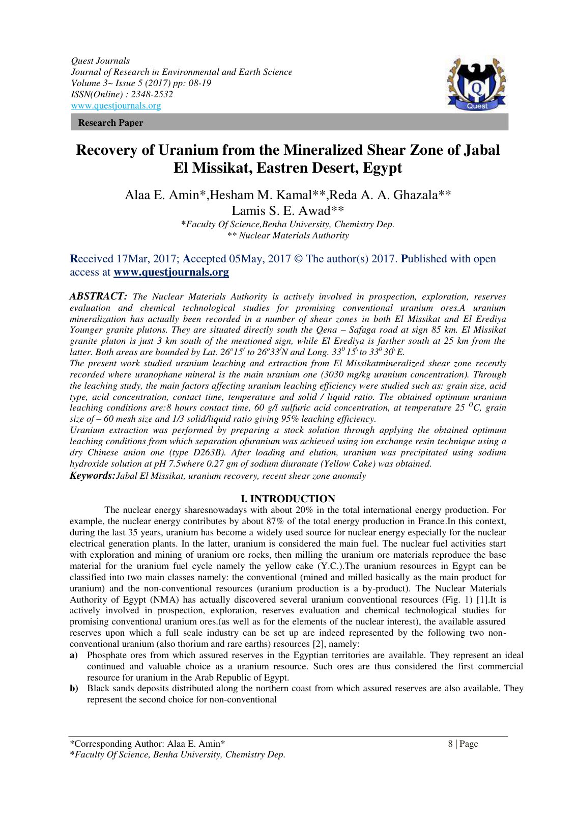 First page of Recovery of Uranium from the Mineralized