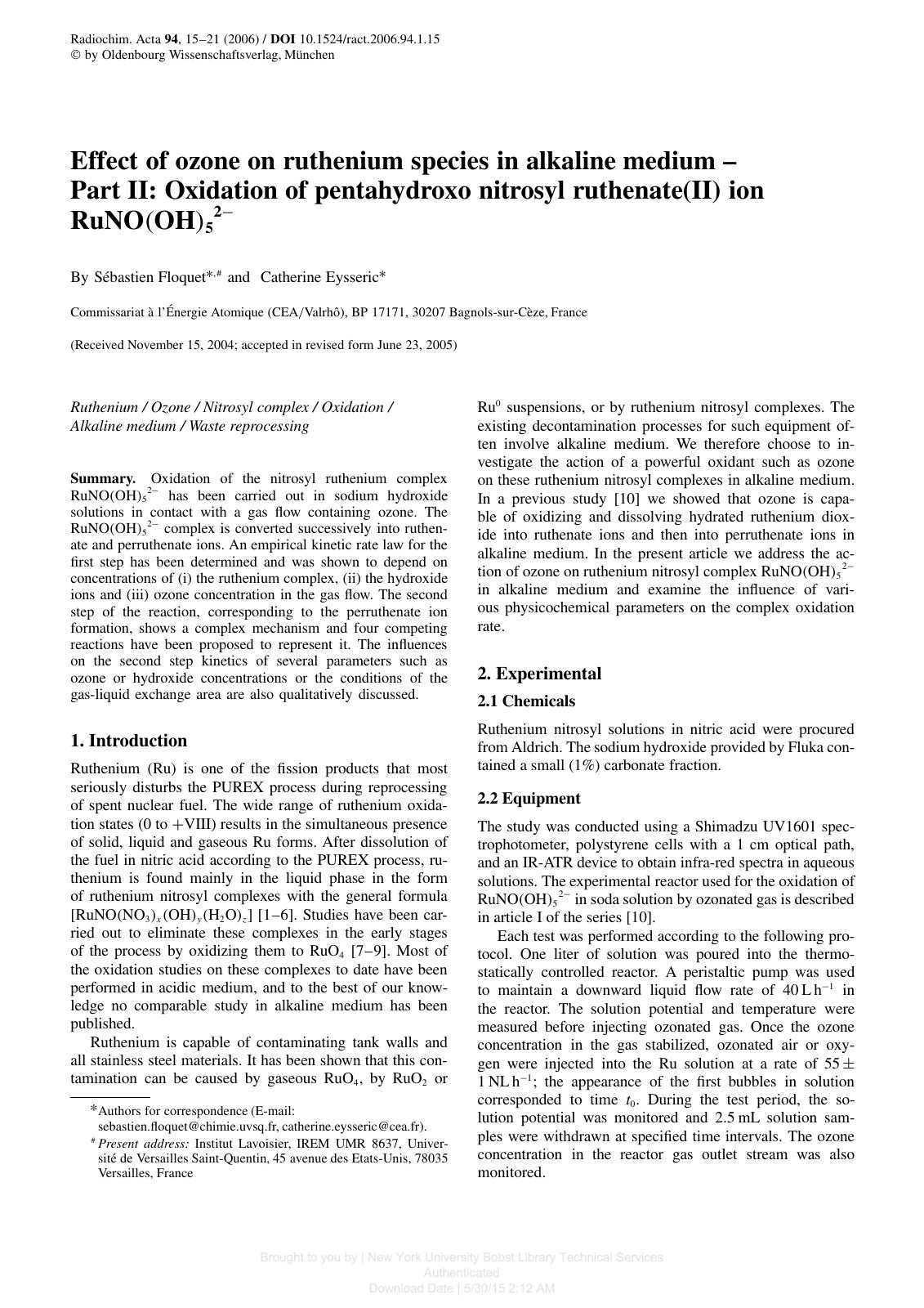 First page of Effect of ozone on ruthenium species in
