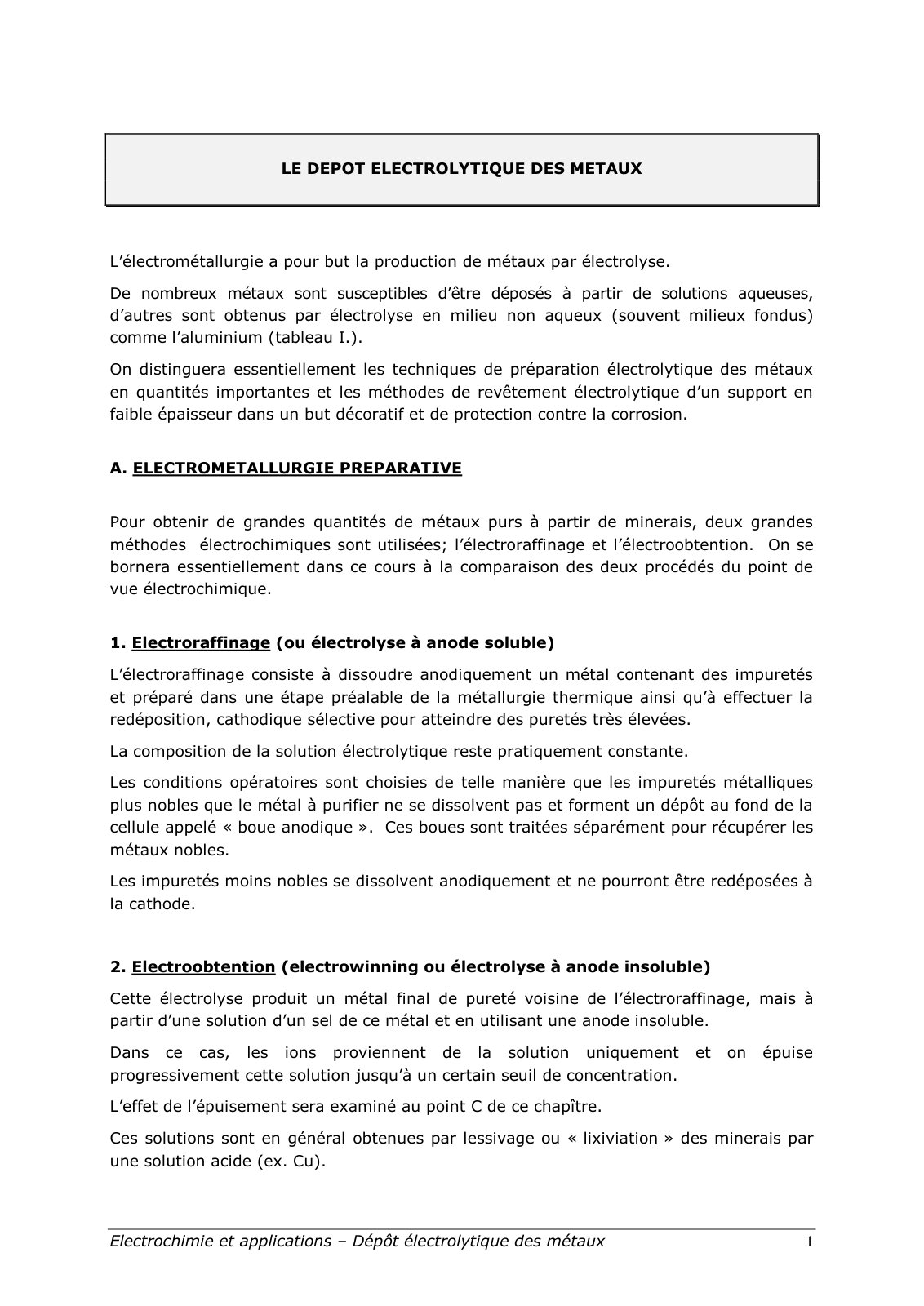 First page of depot electrolytique