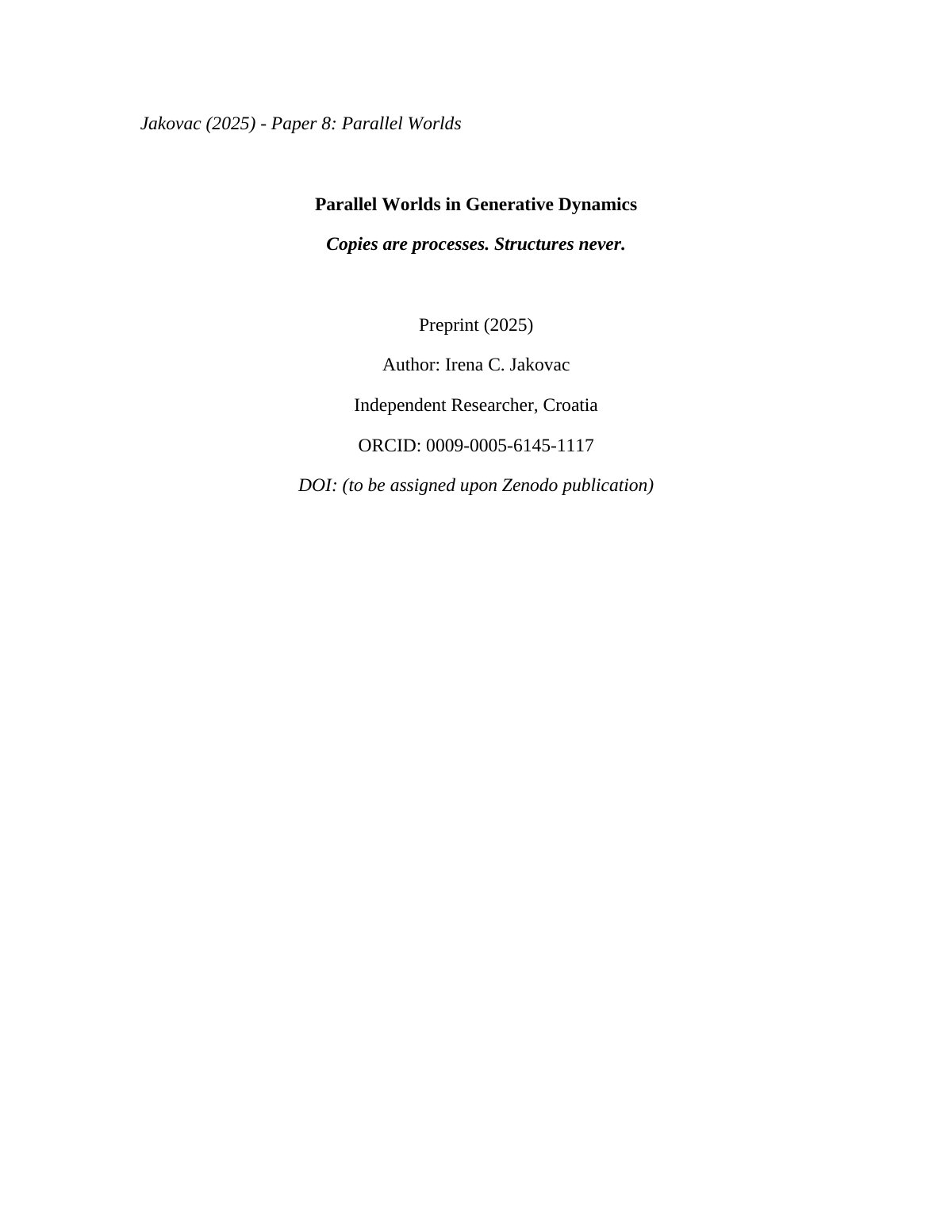 First page of Parallel Worlds in Generative Dynamics