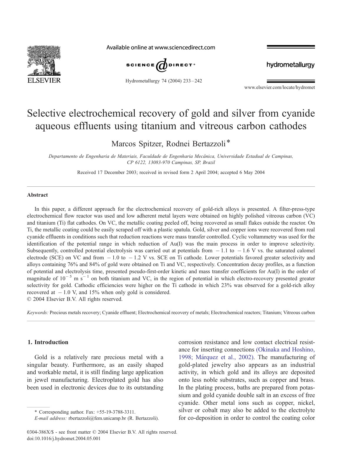 First page of Selective electrochemical recovery of go