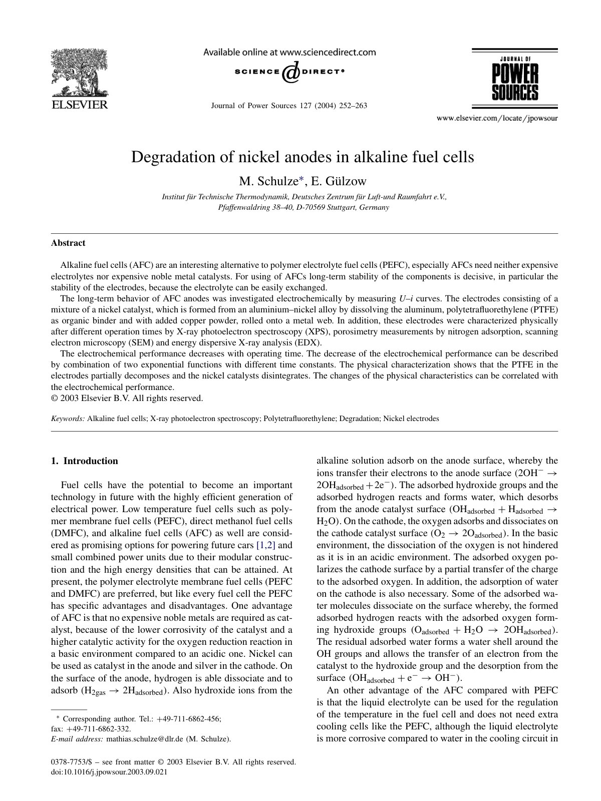 First page of Degradation of nickel anodes in alkaline fuel cells