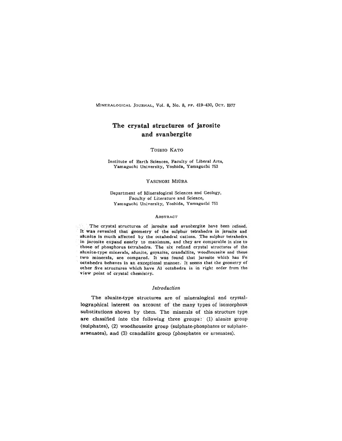 First page of The crystal structures of jarosite and svanbergite