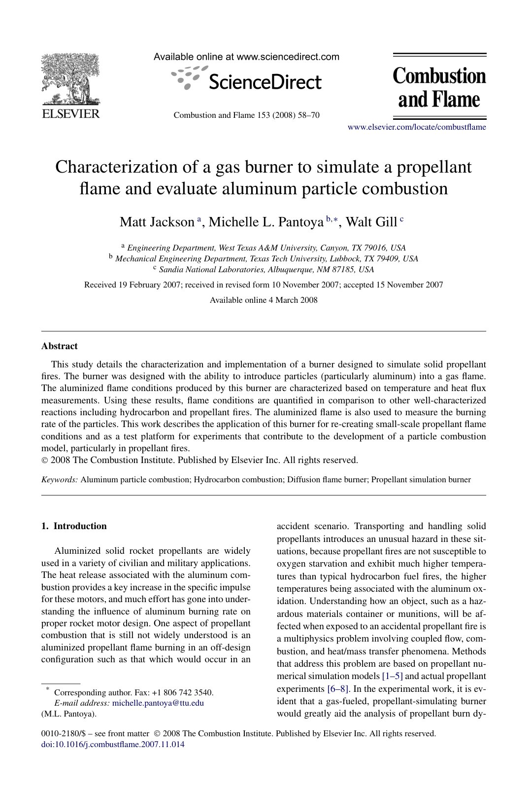 First page of Characterization of a gas burner to simu